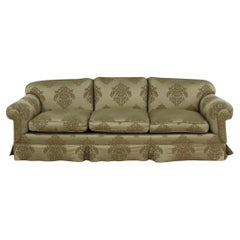 Gregorius Pineo Damask Upholstered Olive Green Roll Arm Sofa Settee