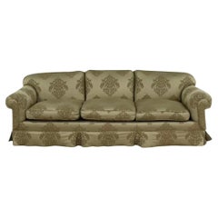 Gregorius Pineo Damask Upholstered Olive Green Roll Arm Sofa Settee