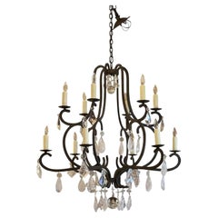 Gregorius Pineo Rock Crystal Rousseau Wrought Iron Chandelier, Famous Estate