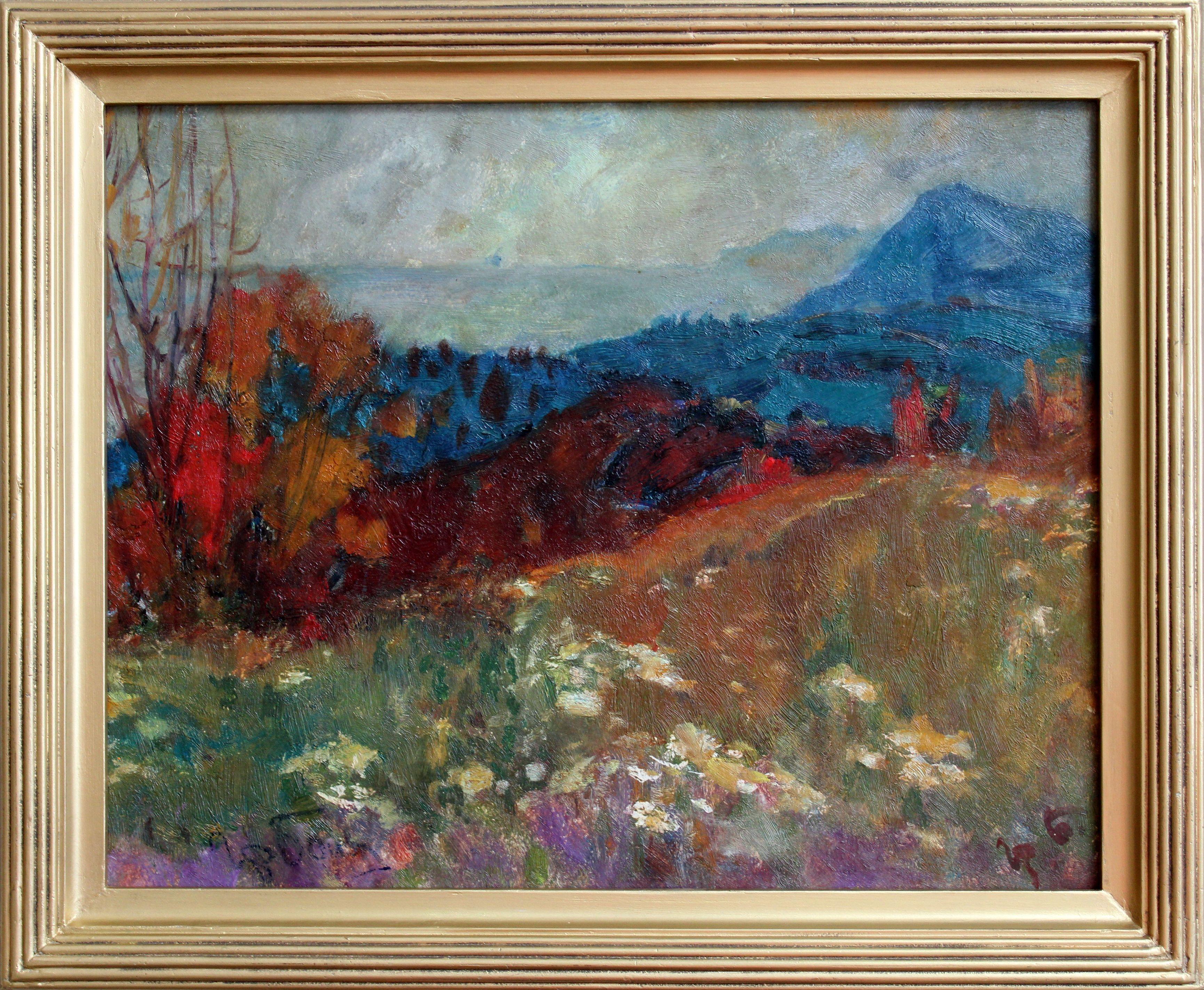 Crepuscolo d'autunno. 1981., cartone, olio, 40x50 cm - Painting di Gregoriy Bonia 