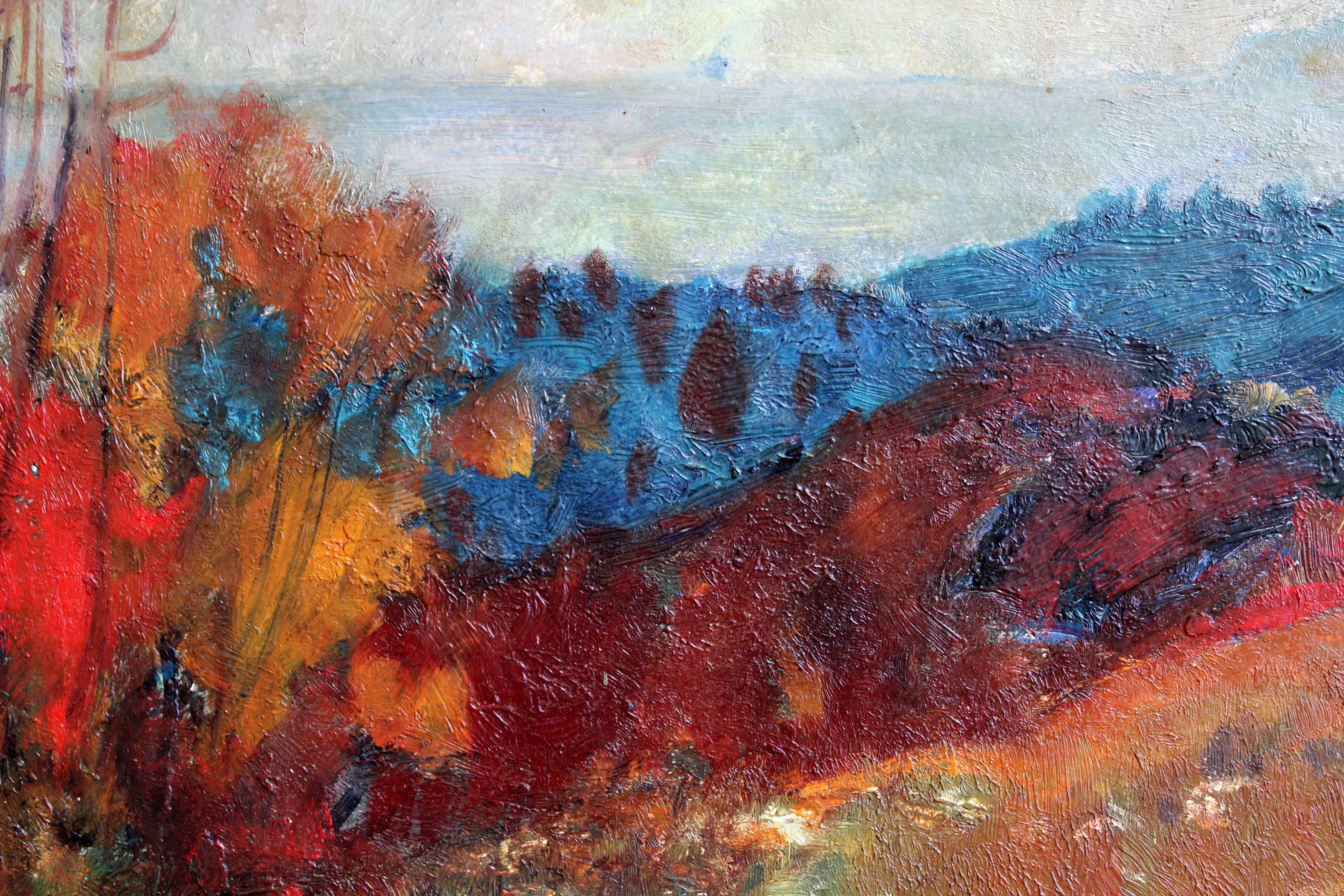 Crepuscolo d'autunno. 1981., cartone, olio, 40x50 cm - Landscape Painting Grigio di Gregoriy Bonia 