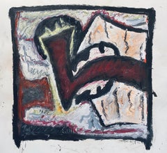 Peinture à l'huile abstraite audacieuse et colorée du moderniste américain Gregory Amenoff, 1981