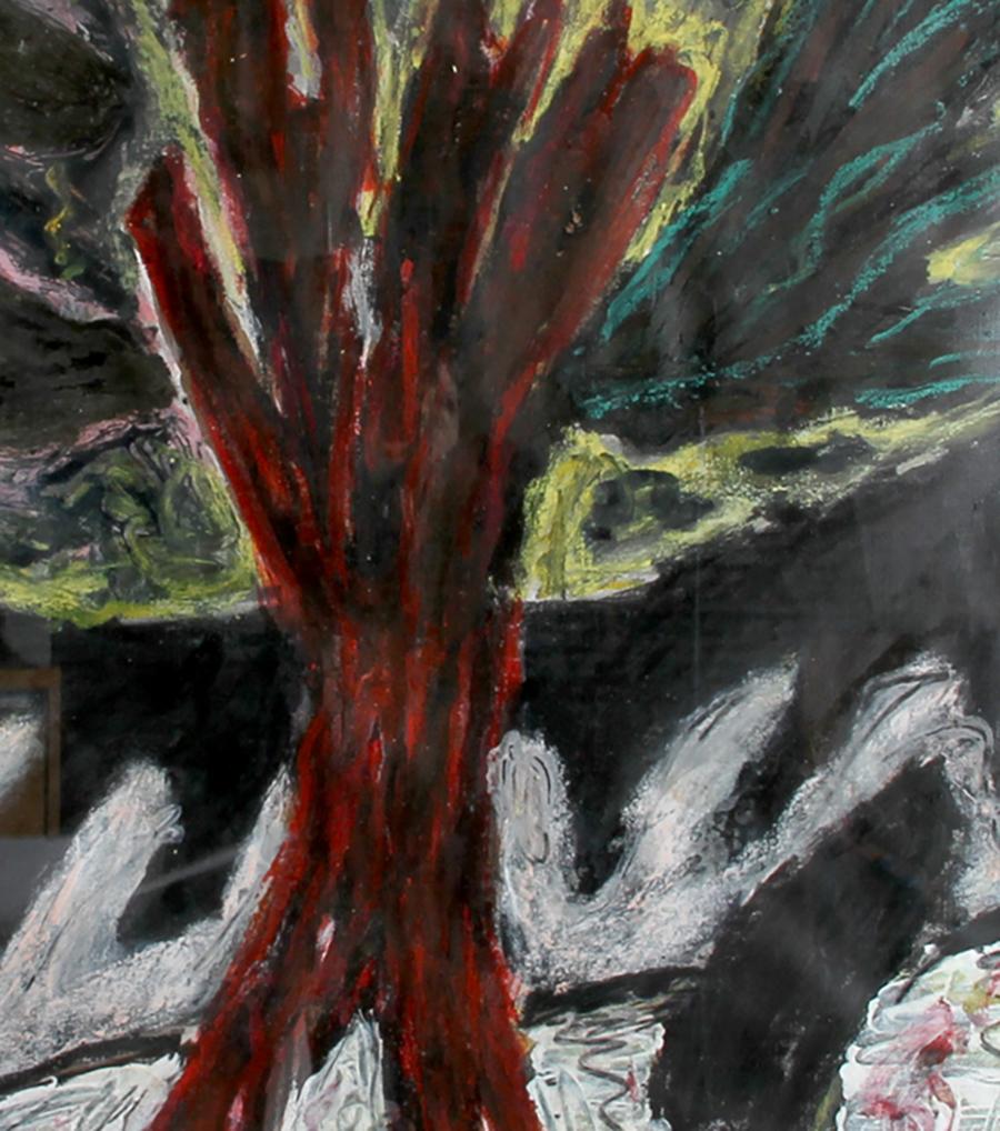 Red Warning, Surrealist Mixed Media Painting on Paper by Gregory Amenoff For Sale 1