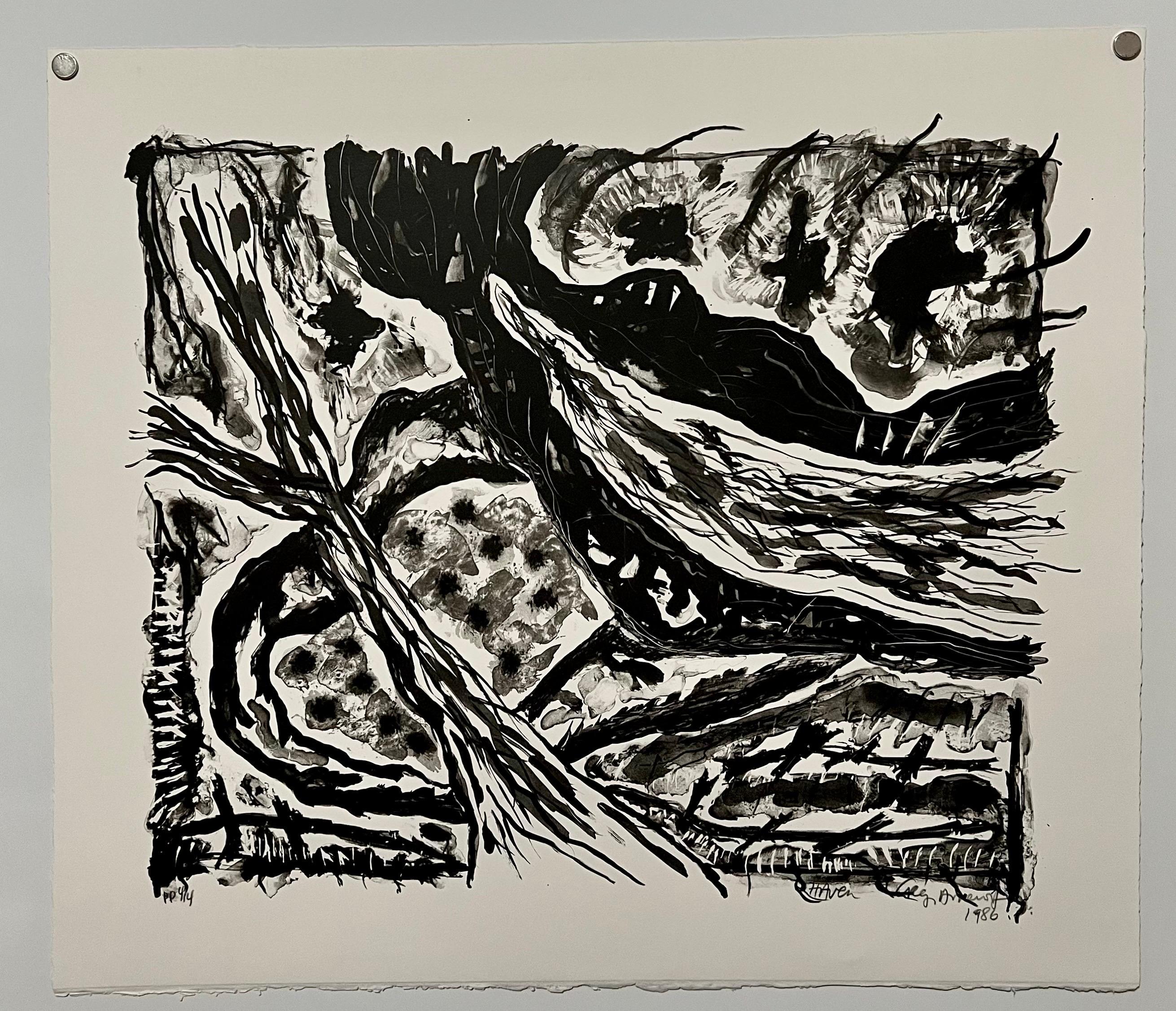 Black/White Lithograph American Modernist Gregory Amenoff Abstract Expressionist For Sale 1