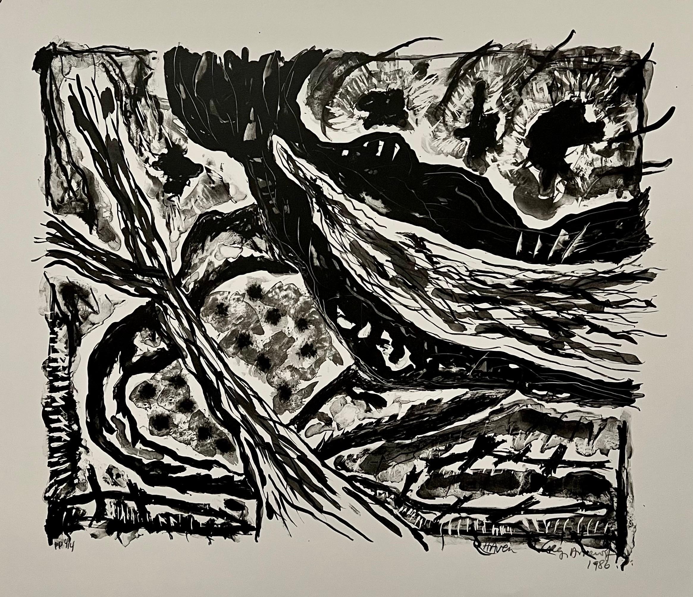 Lithographie noir/blanc du moderniste américain Gregory Amenoff - Expressionniste abstrait