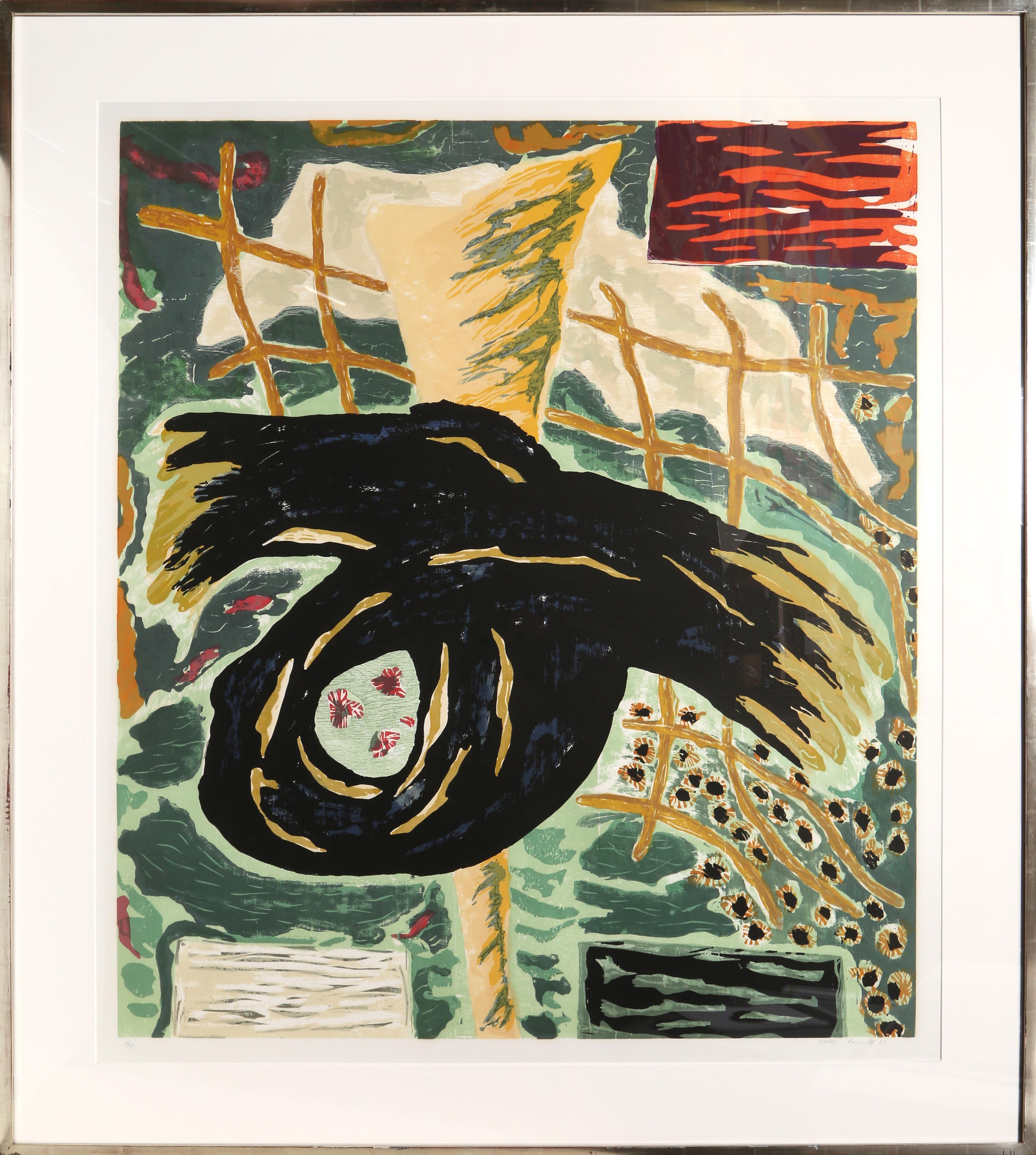 Artist:	Gregory Amenoff, American (1948 - )
Title:	Gnarl
Year: 1987
Medium:	Woodcut and Silkscreen, Signed and numbered in Pencil
Edition:	35
Image Size:	41 x 36 inches
Frame: 52 x 47 inches