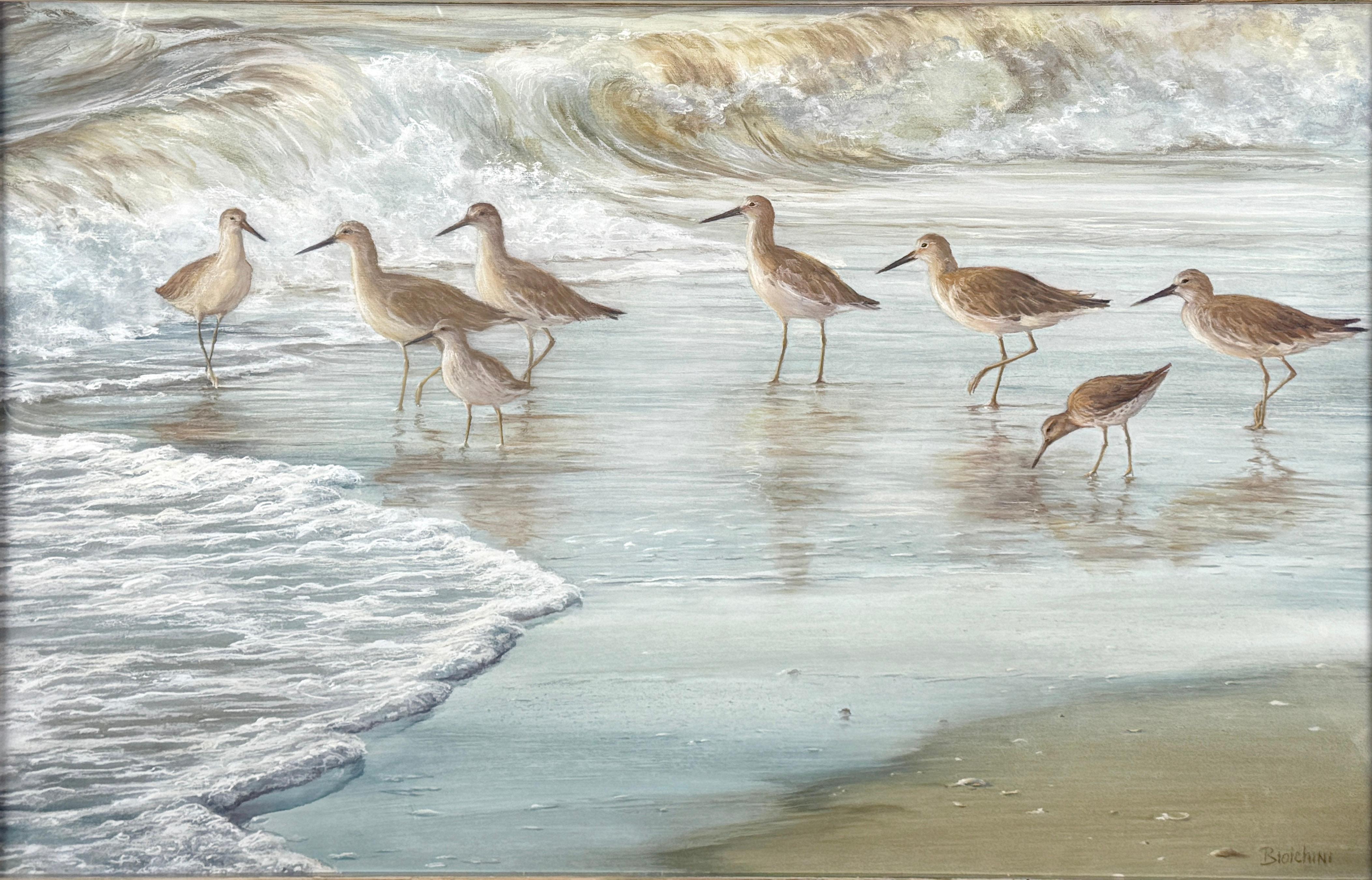 Shorebirds in the Surf, pastello originale di Gregory Biolchini - Painting di Gregory Biolchini 