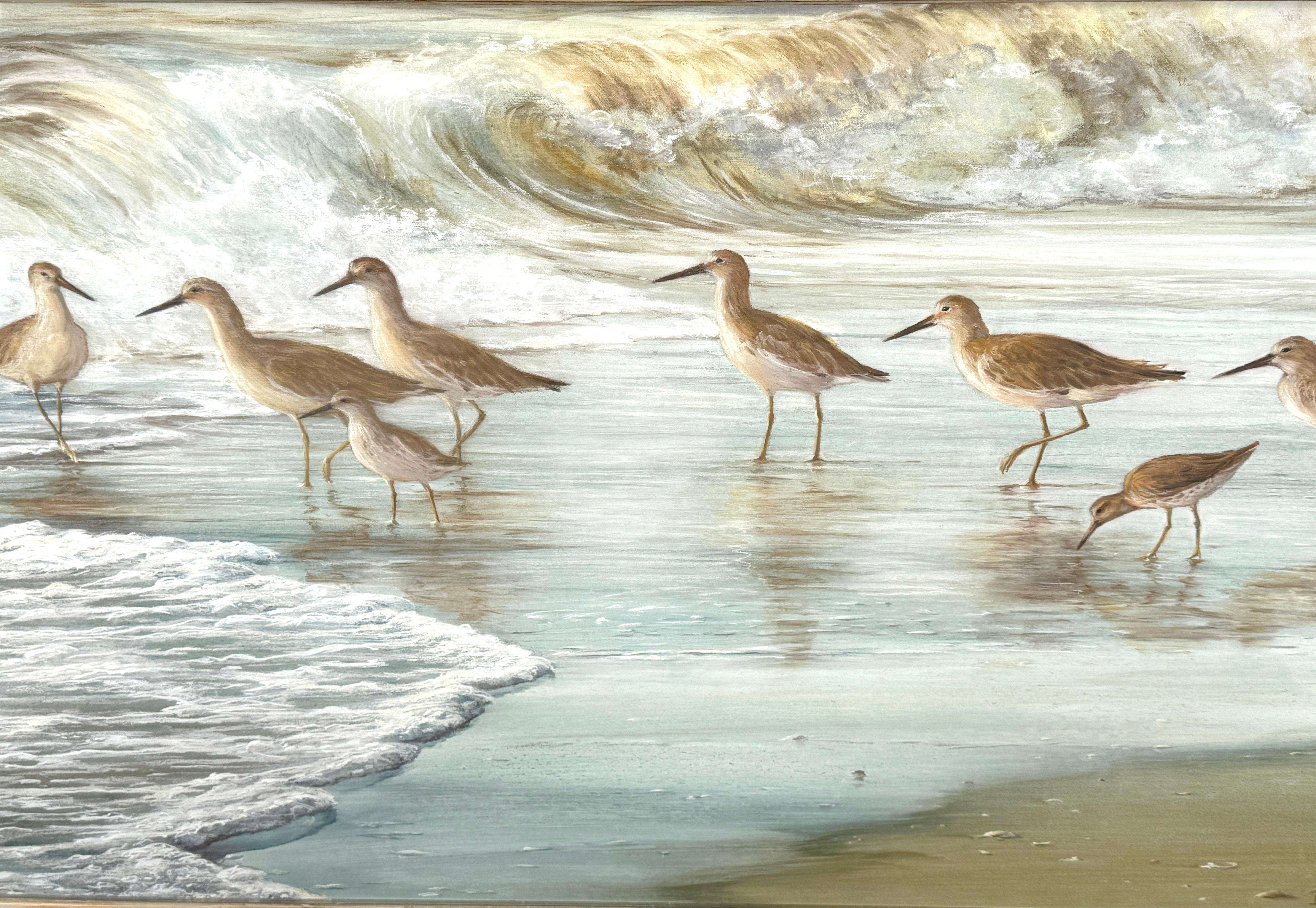 Shorebirds in the Surf, pastello originale di Gregory Biolchini - Painting Impressionismo americano di Gregory Biolchini 