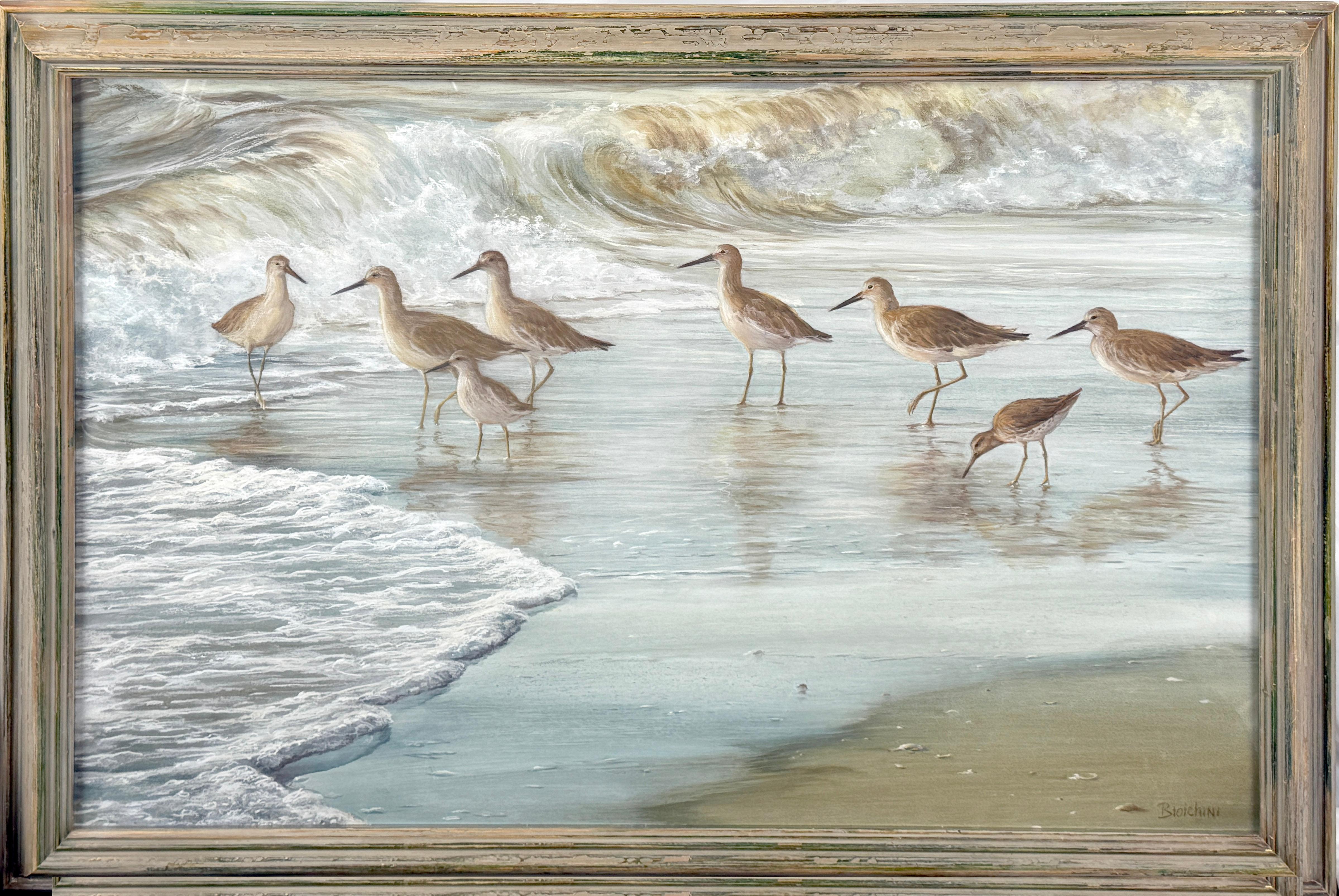 Shorebirds in the Surf, pastello originale di Gregory Biolchini