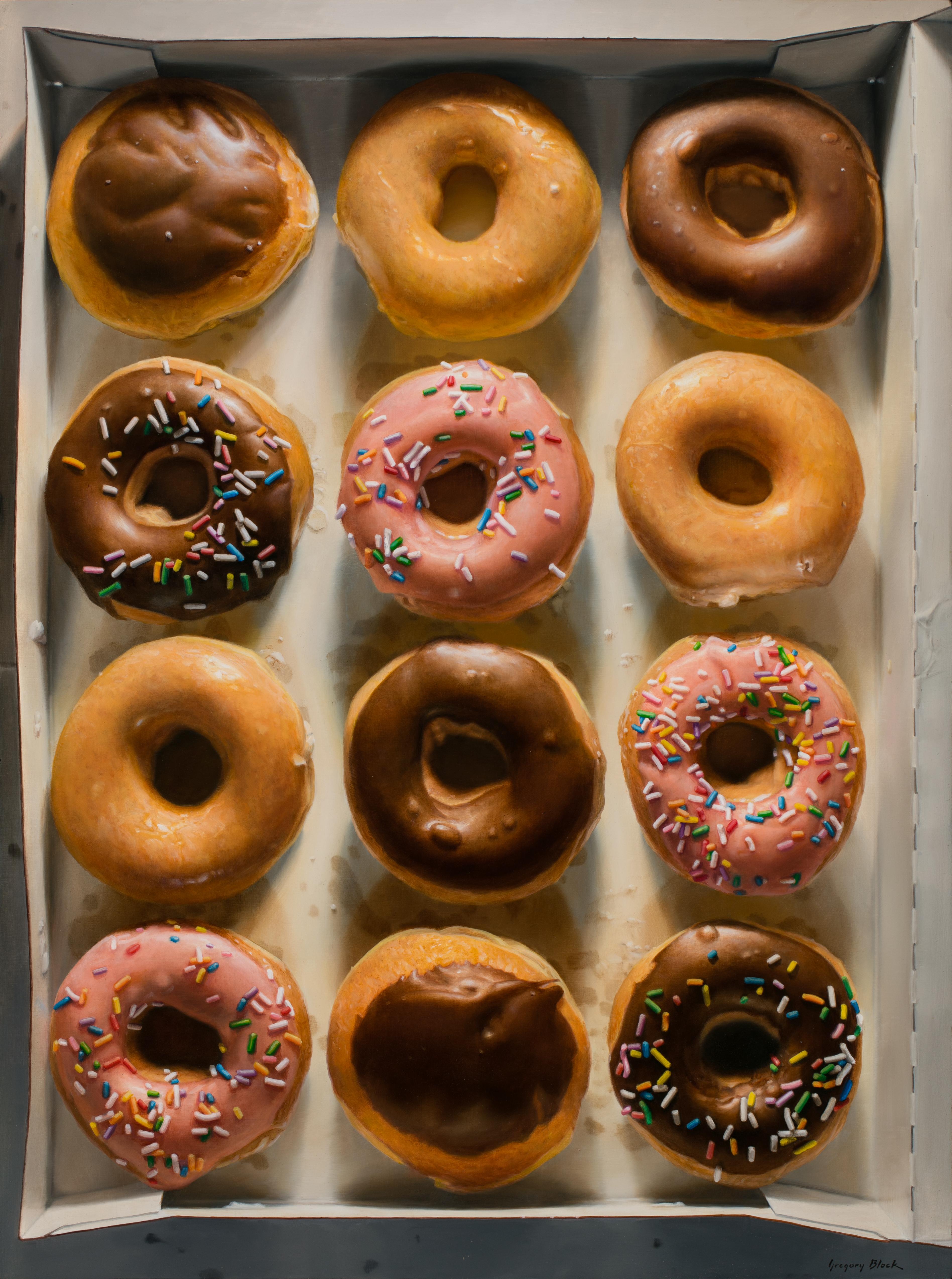 "Vorher", Original Stillleben Ölgemälde, Donuts