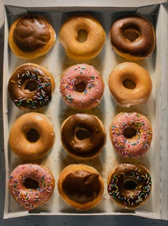 "Vorher", Original Stillleben Ölgemälde, Donuts