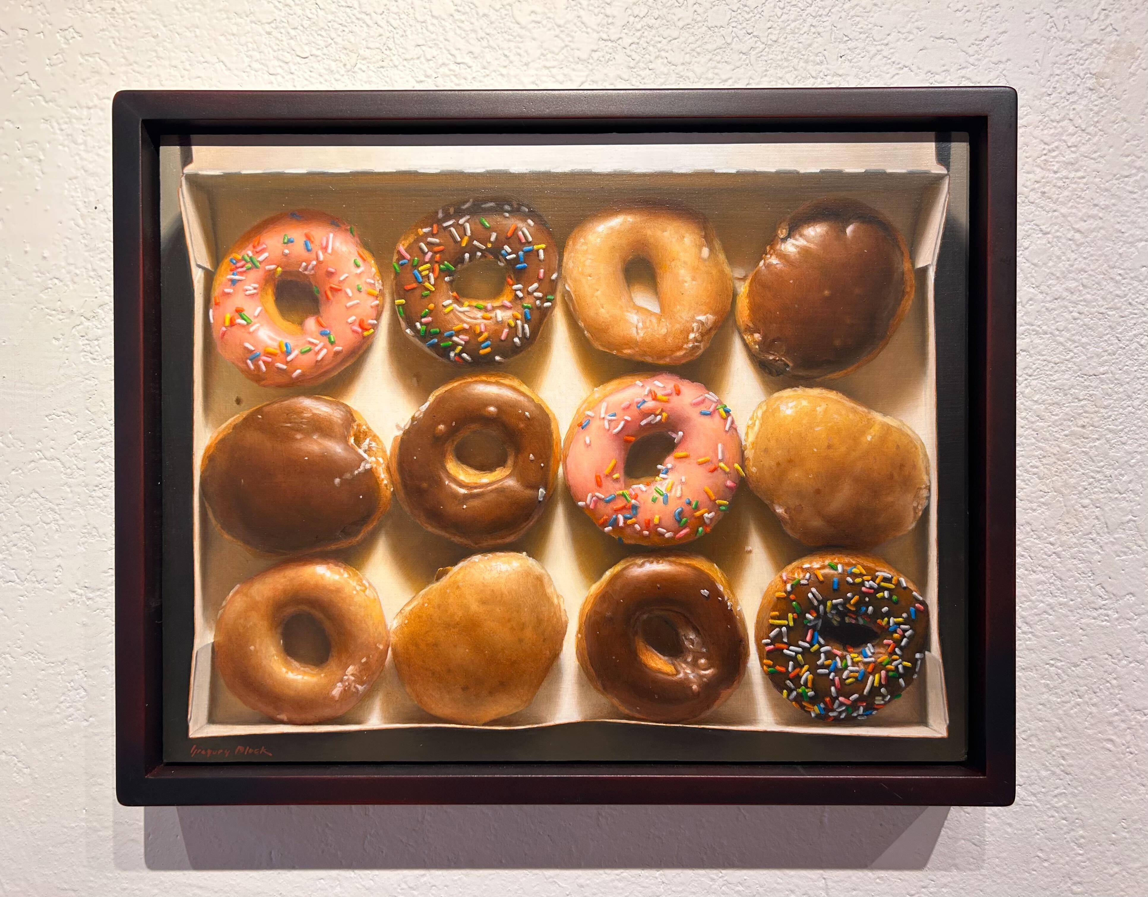 „Classic Krispy“ (2025) von Gregory Block, Original-Ölgemälde, Donuts in Box im Angebot 1
