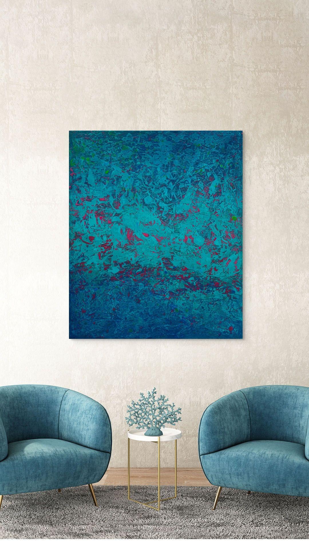 « Painting in Blue and Pink No. 2 » (2024) Peinture acrylique abstraite originale en vente 7