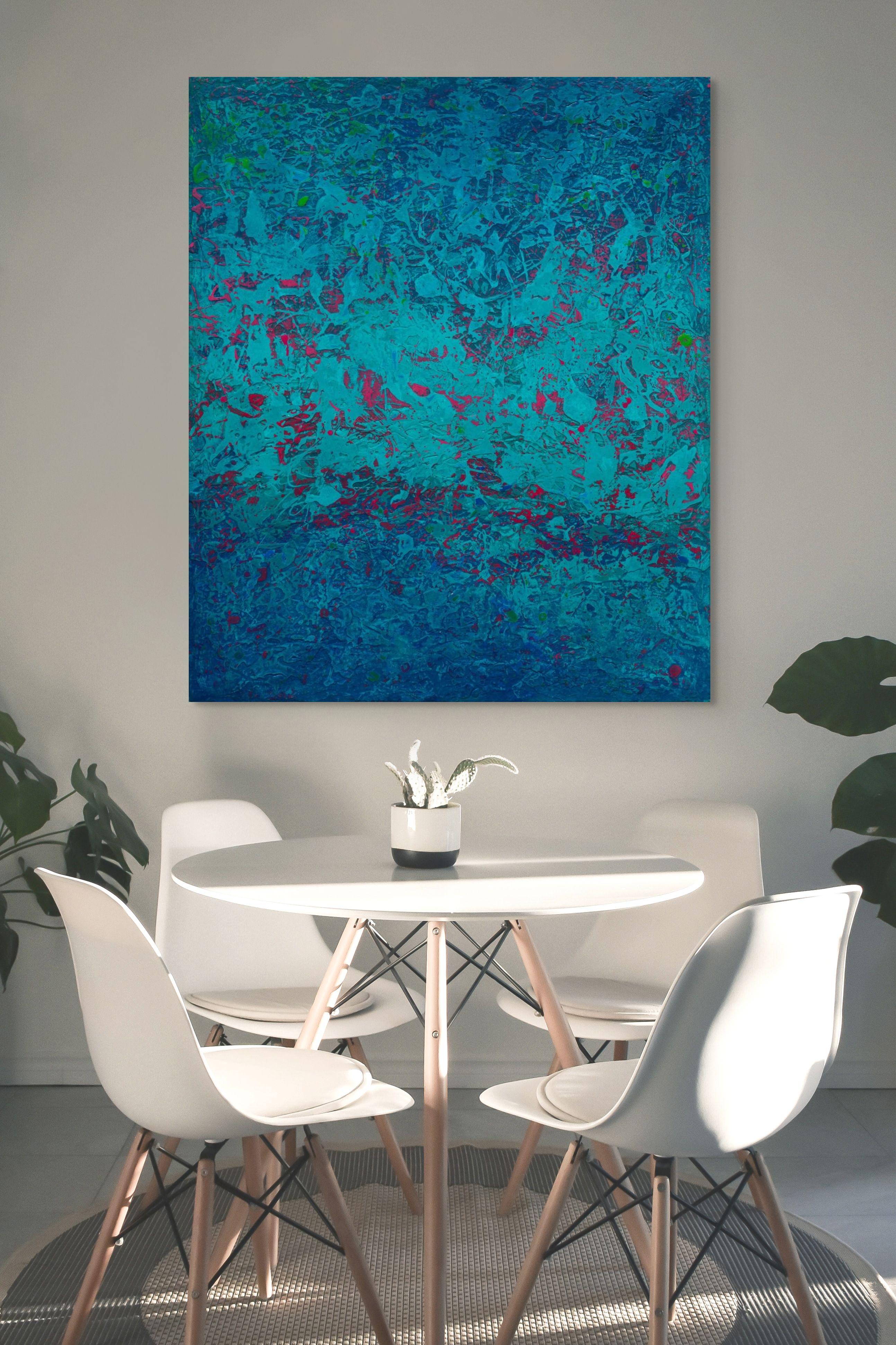 « Painting in Blue and Pink No. 2 » (2024) Peinture acrylique abstraite originale en vente 1