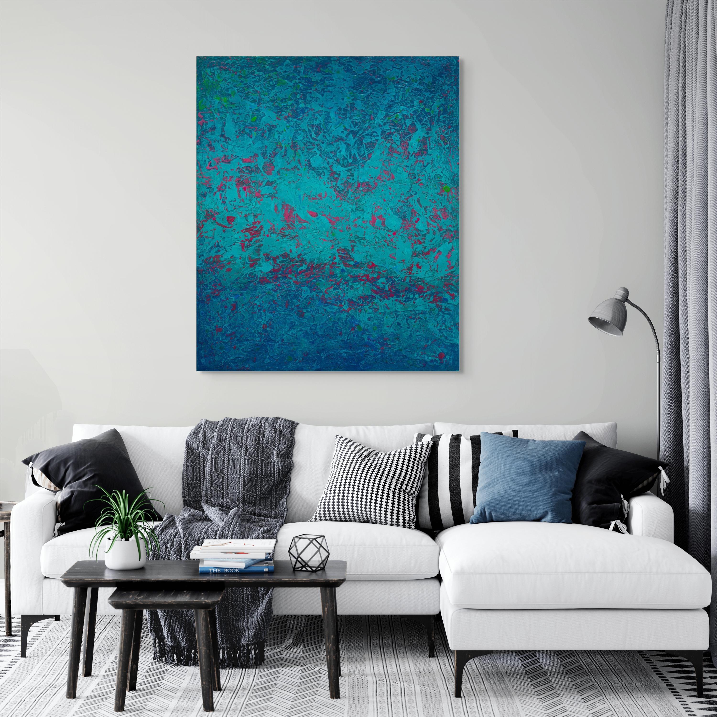 « Painting in Blue and Pink No. 2 » (2024) Peinture acrylique abstraite originale en vente 2