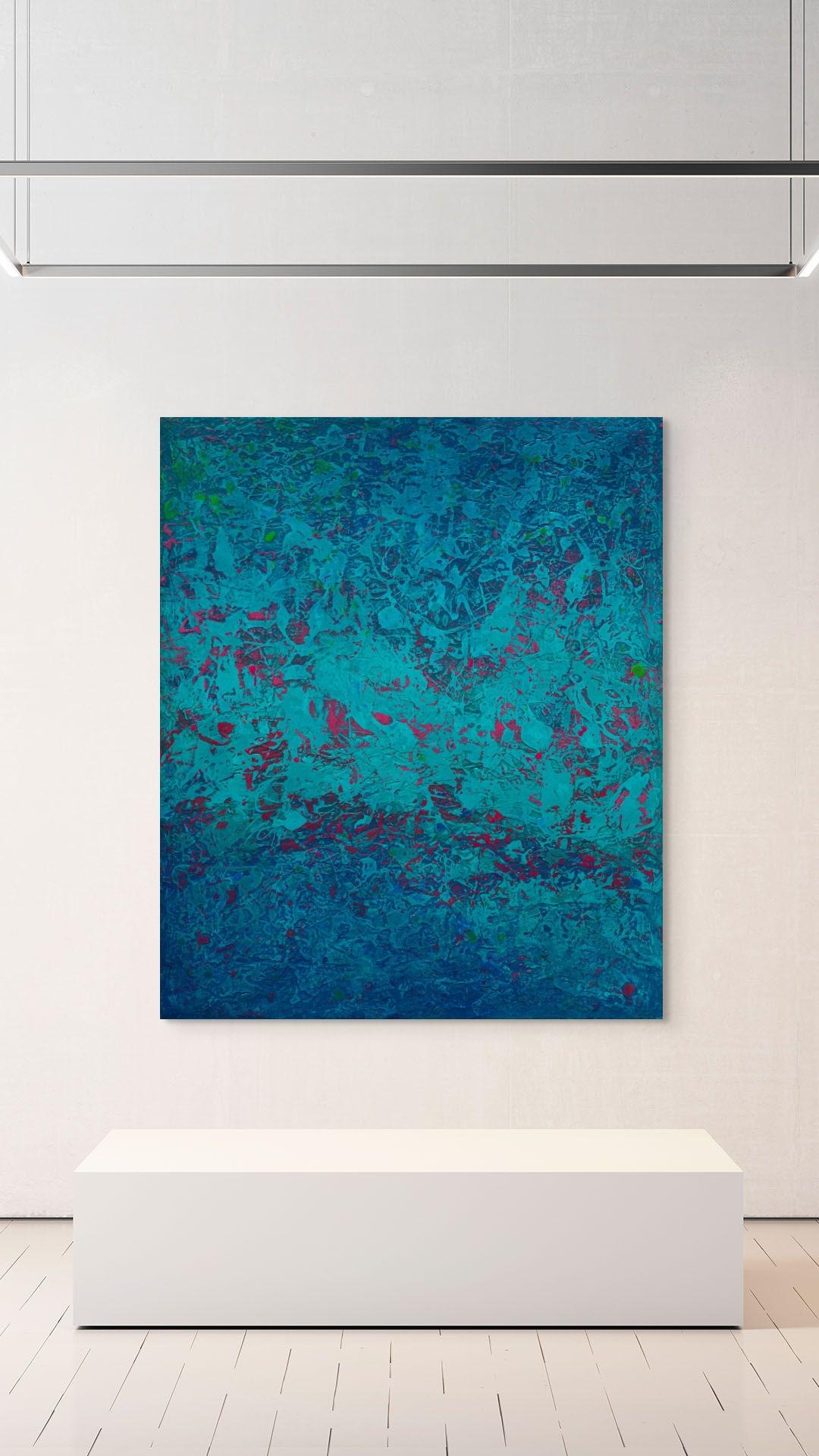 « Painting in Blue and Pink No. 2 » (2024) Peinture acrylique abstraite originale en vente 3
