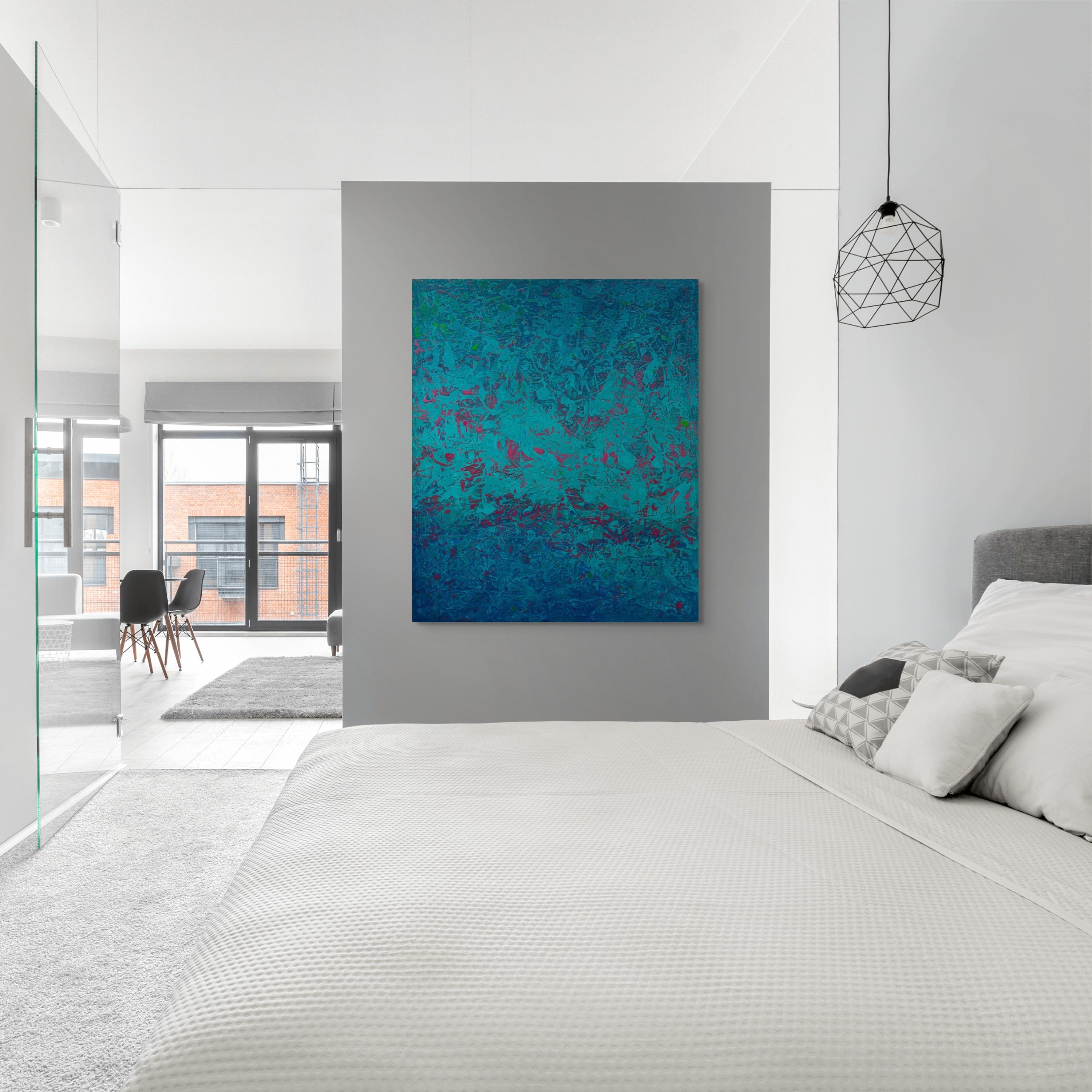 « Painting in Blue and Pink No. 2 » (2024) Peinture acrylique abstraite originale en vente 4
