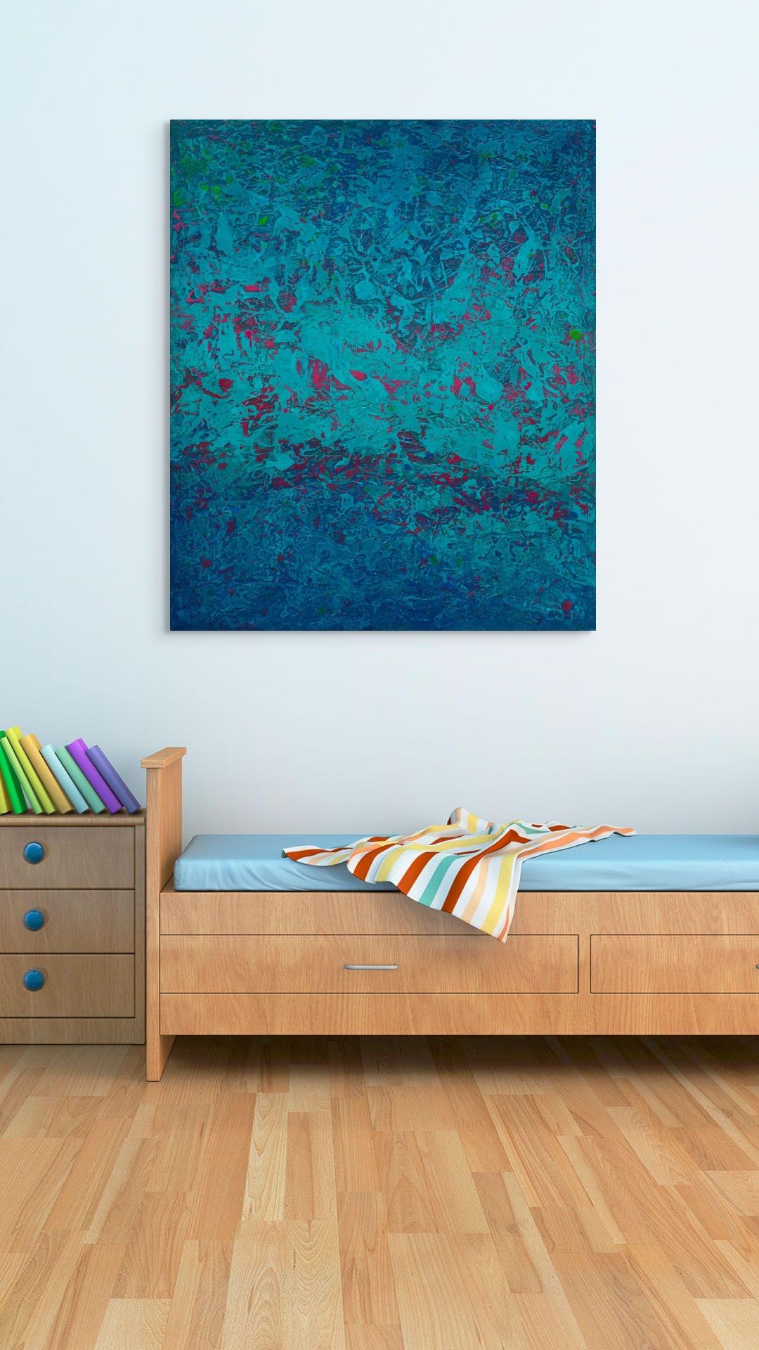 « Painting in Blue and Pink No. 2 » (2024) Peinture acrylique abstraite originale en vente 5