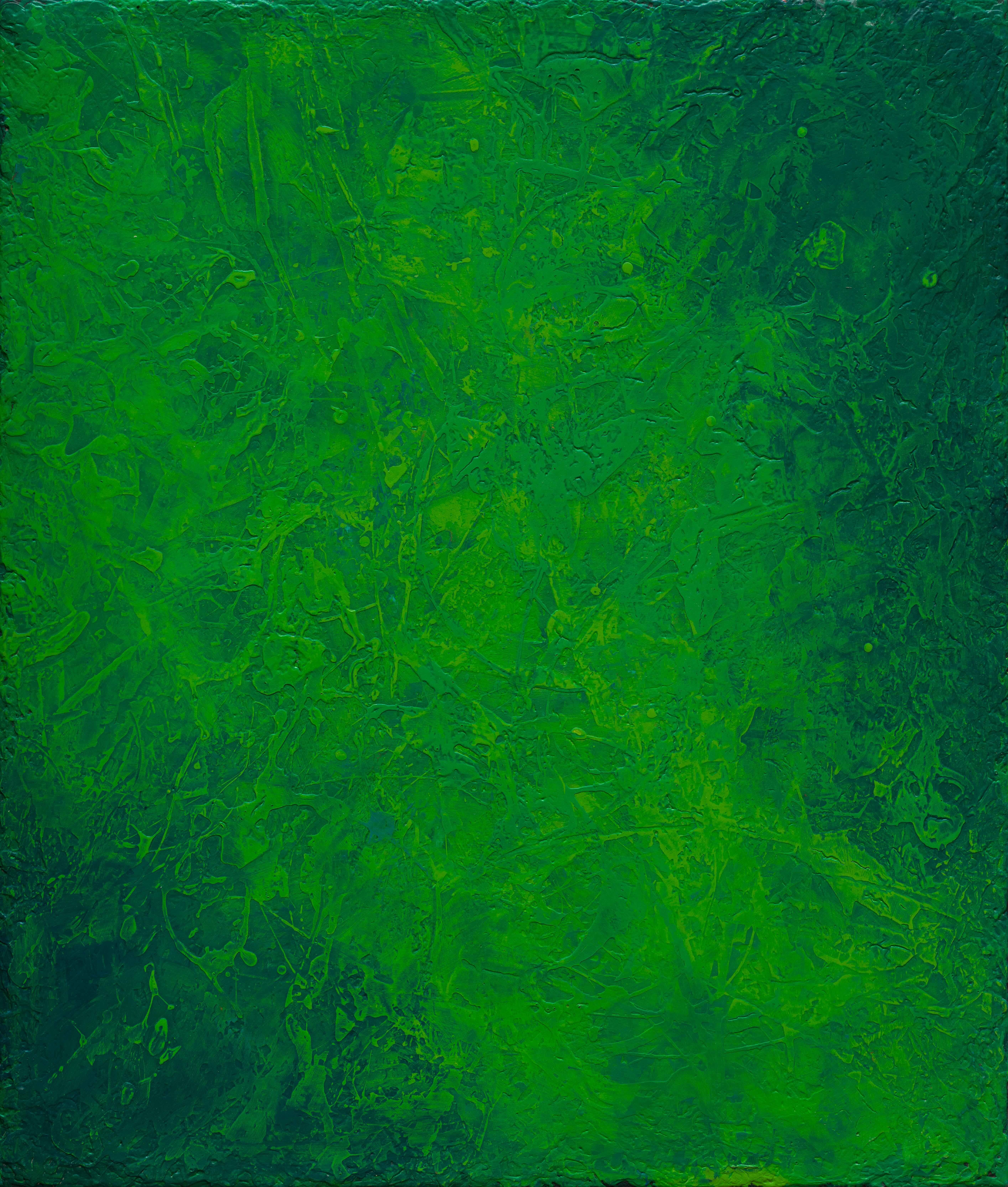 Abstract Painting di Gregory Block - "Pittura in verde" (2024) Pittura acrilica originale e astratta
