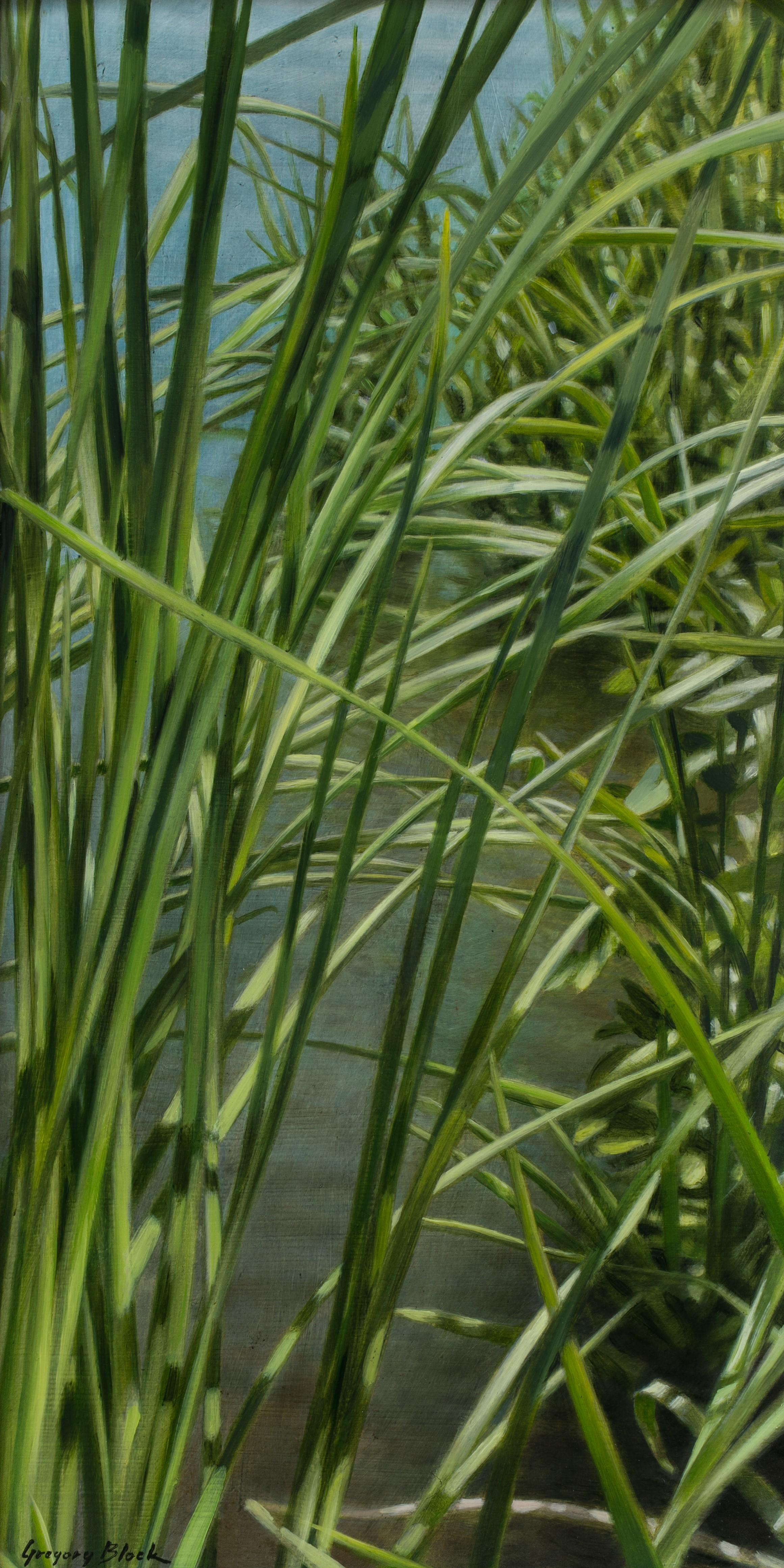 Gregory Block Figurative Painting - "Scherzo" Original Oil Painting, Pond Grasses