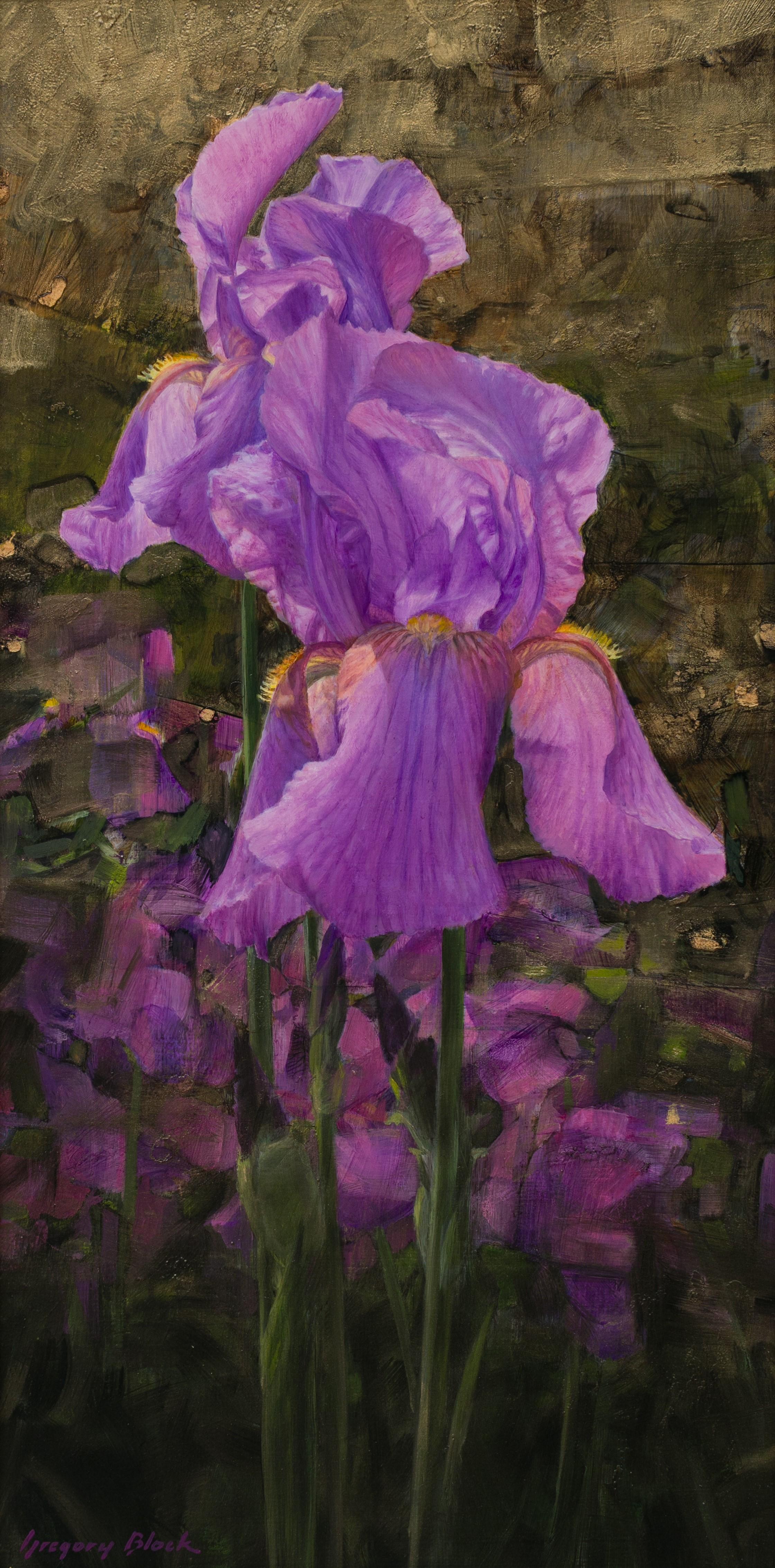 "Deux bons iris", peinture à l'huile originale, iris pourpres