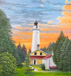 'Door County Lighthouse, Cana Island' Original Oil Painting Signed by Artist