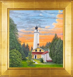 'Door County Lighthouse, Cana Island' Original Oil Painting Signed by Artist