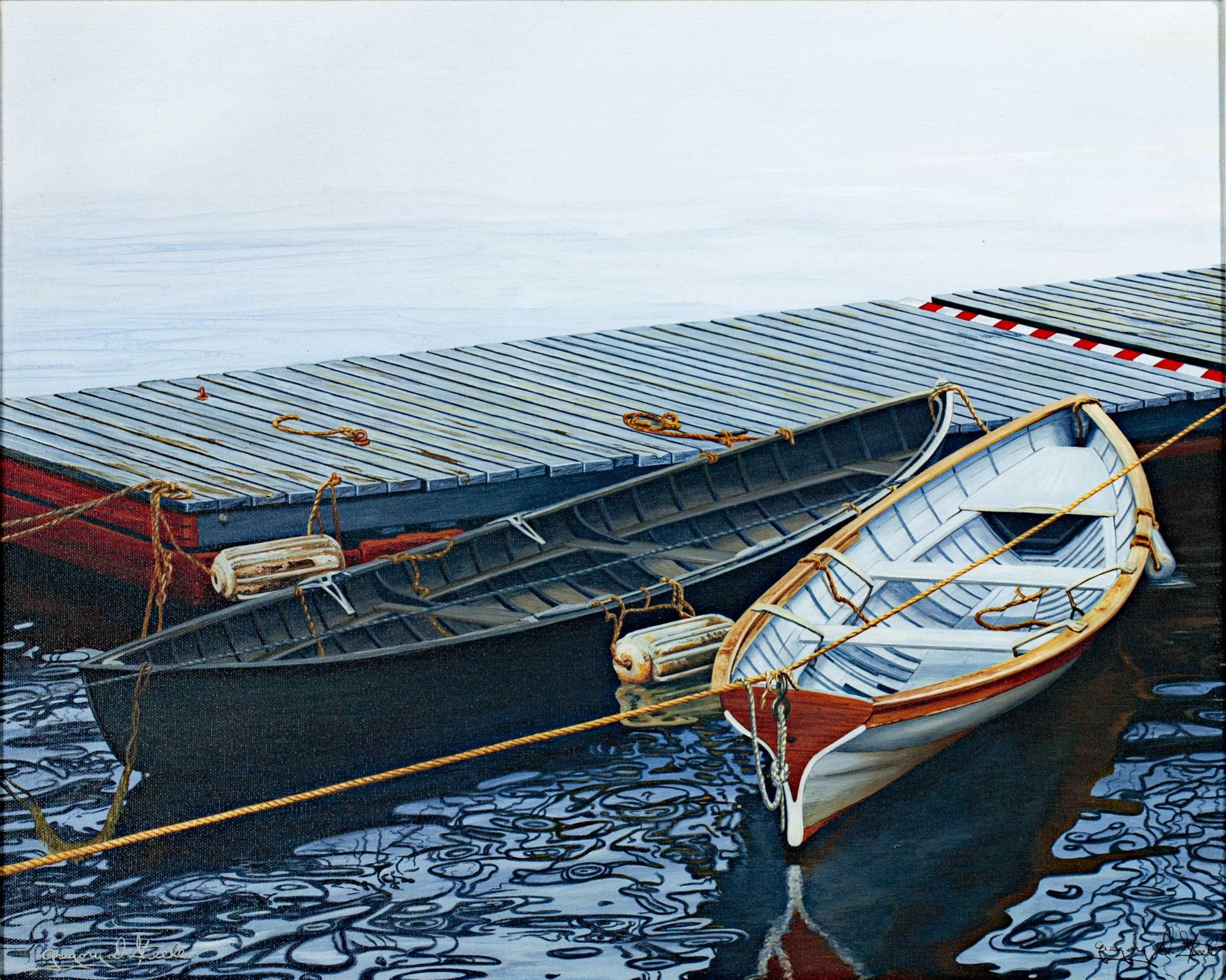 'Boats at Camdon' giclee print on canvas after 1998 oil - Print by Gregory D. Steele