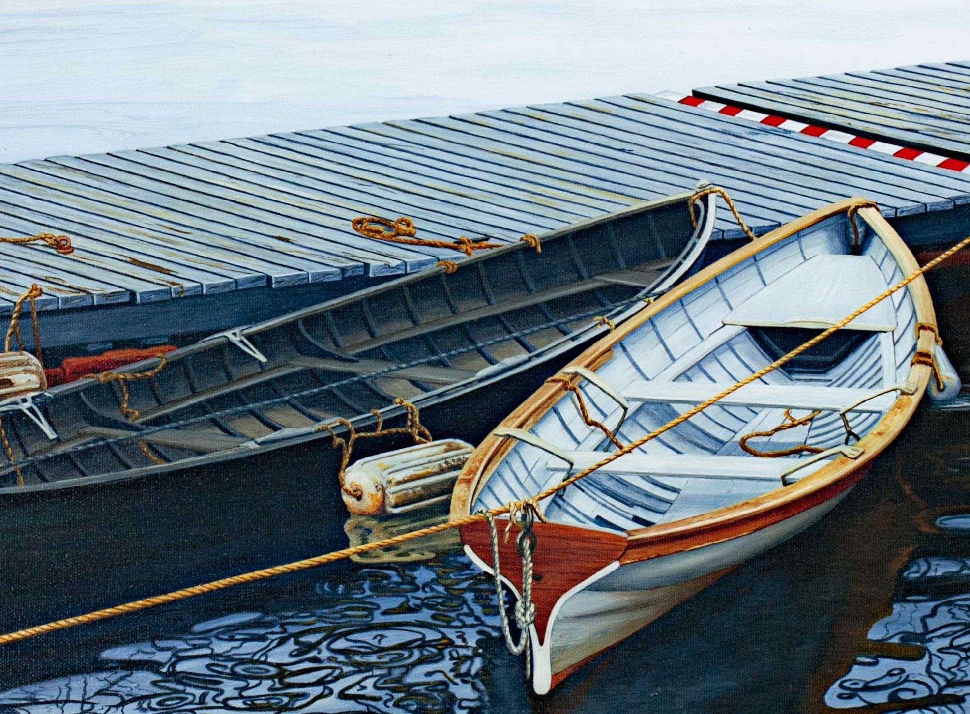'Boats at Camdon' giclee print on canvas after 1998 oil For Sale 1