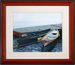 Vintage 'Boats at Camdon' giclee print on canvas after 1998 oil
