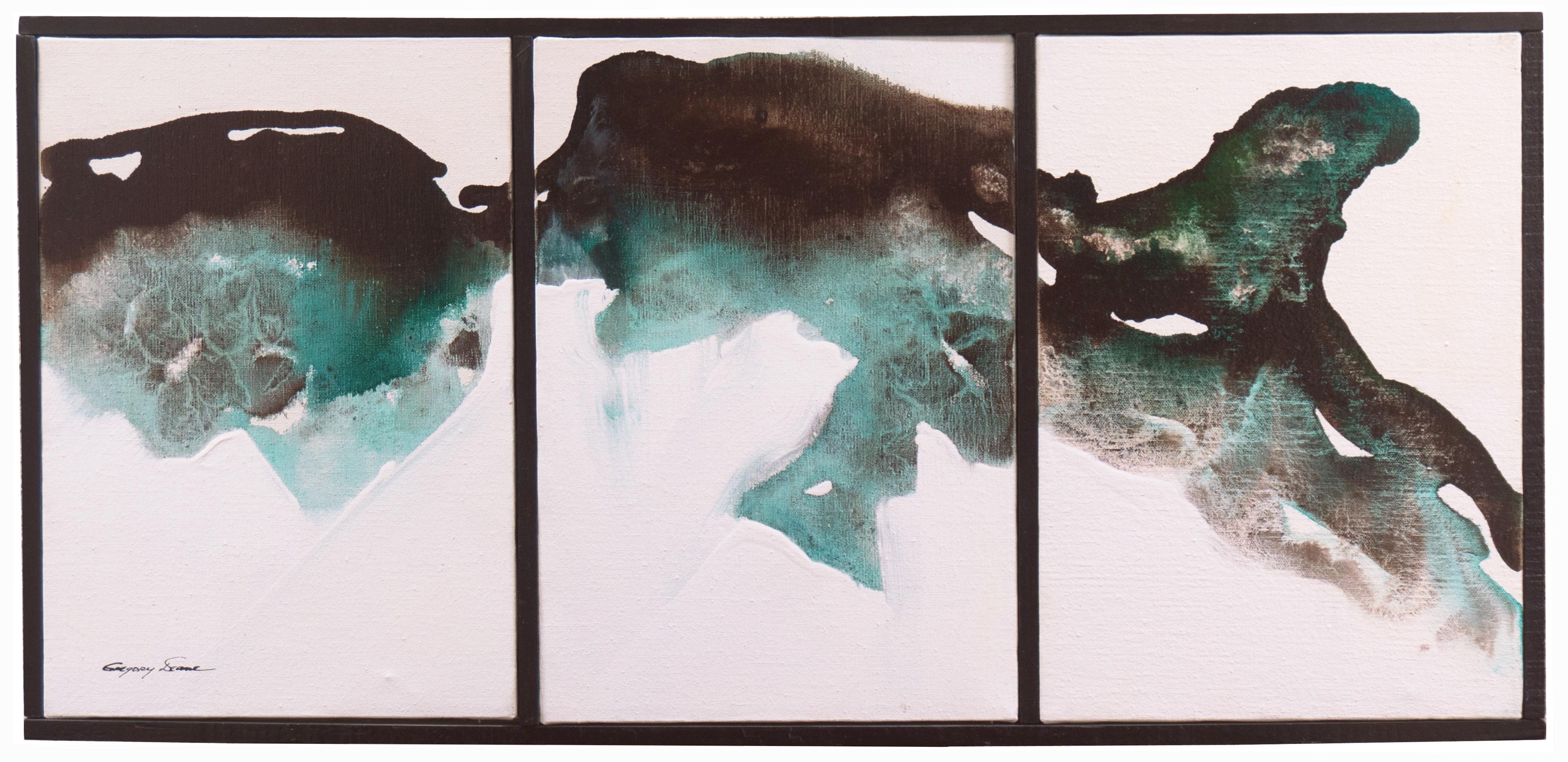 Abstract Painting di Gregory Deane - 'Astratto in castagno e blu', Firenze, Accademia delle Arti, trittico a olio