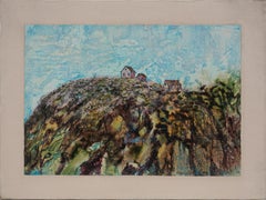 1970s California Landscape "Coastal Farm" Encaustic Paint on Board