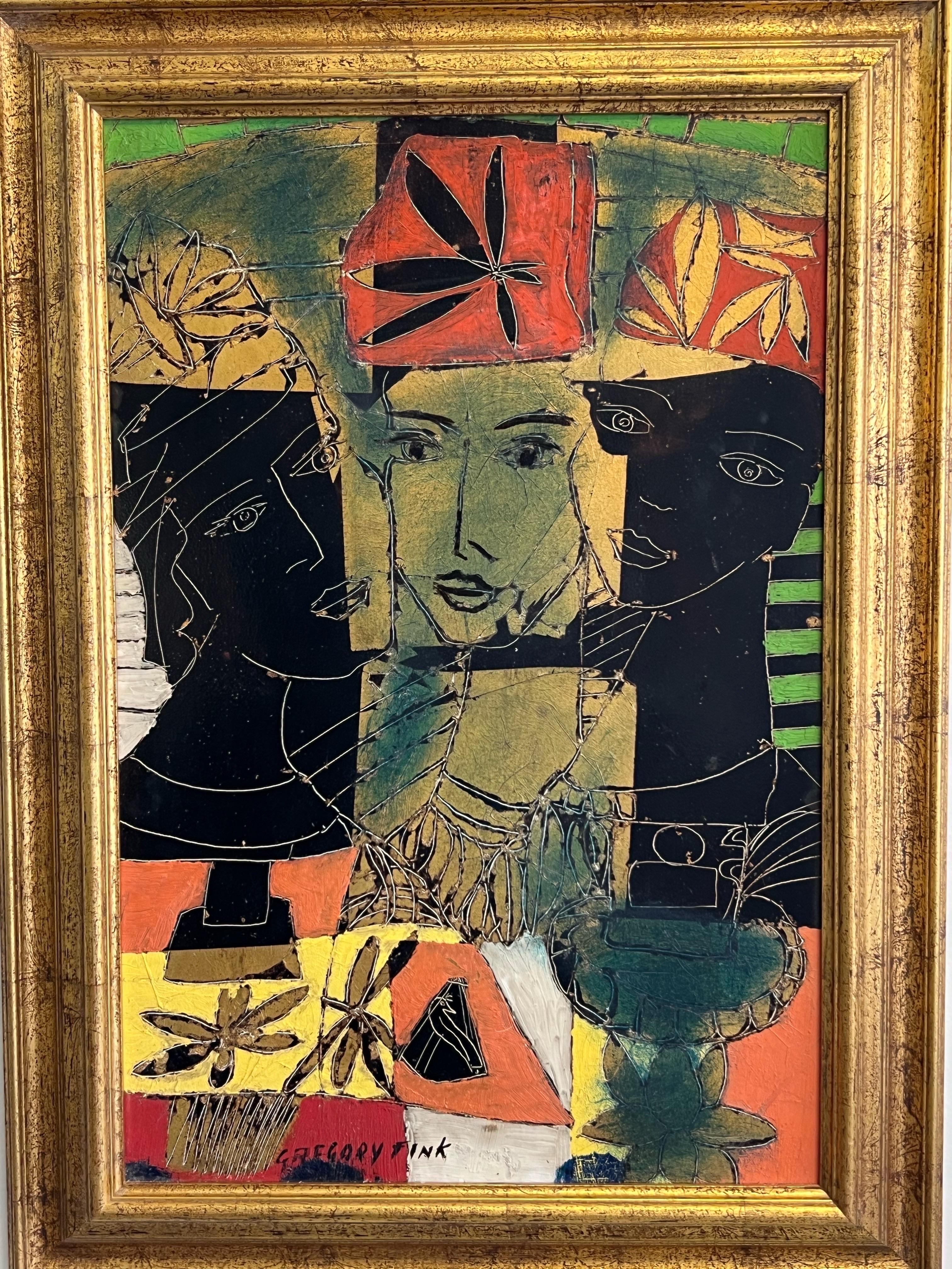 English Gregory Fink Oil and Gold Leaf Abstract Painting For Sale