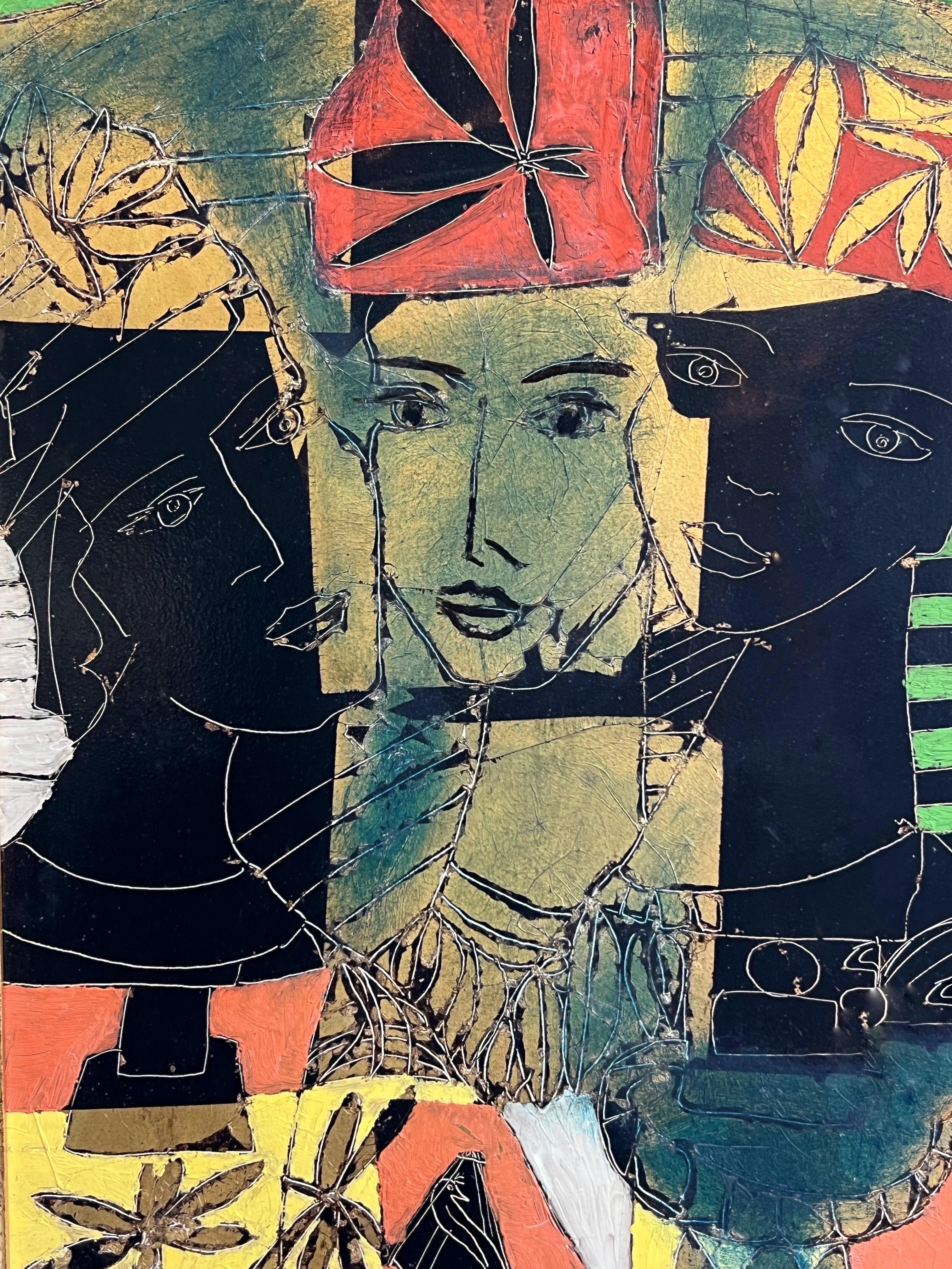 Gregory Fink Oil and Gold Leaf Abstract Painting In Good Condition For Sale In Miami, FL