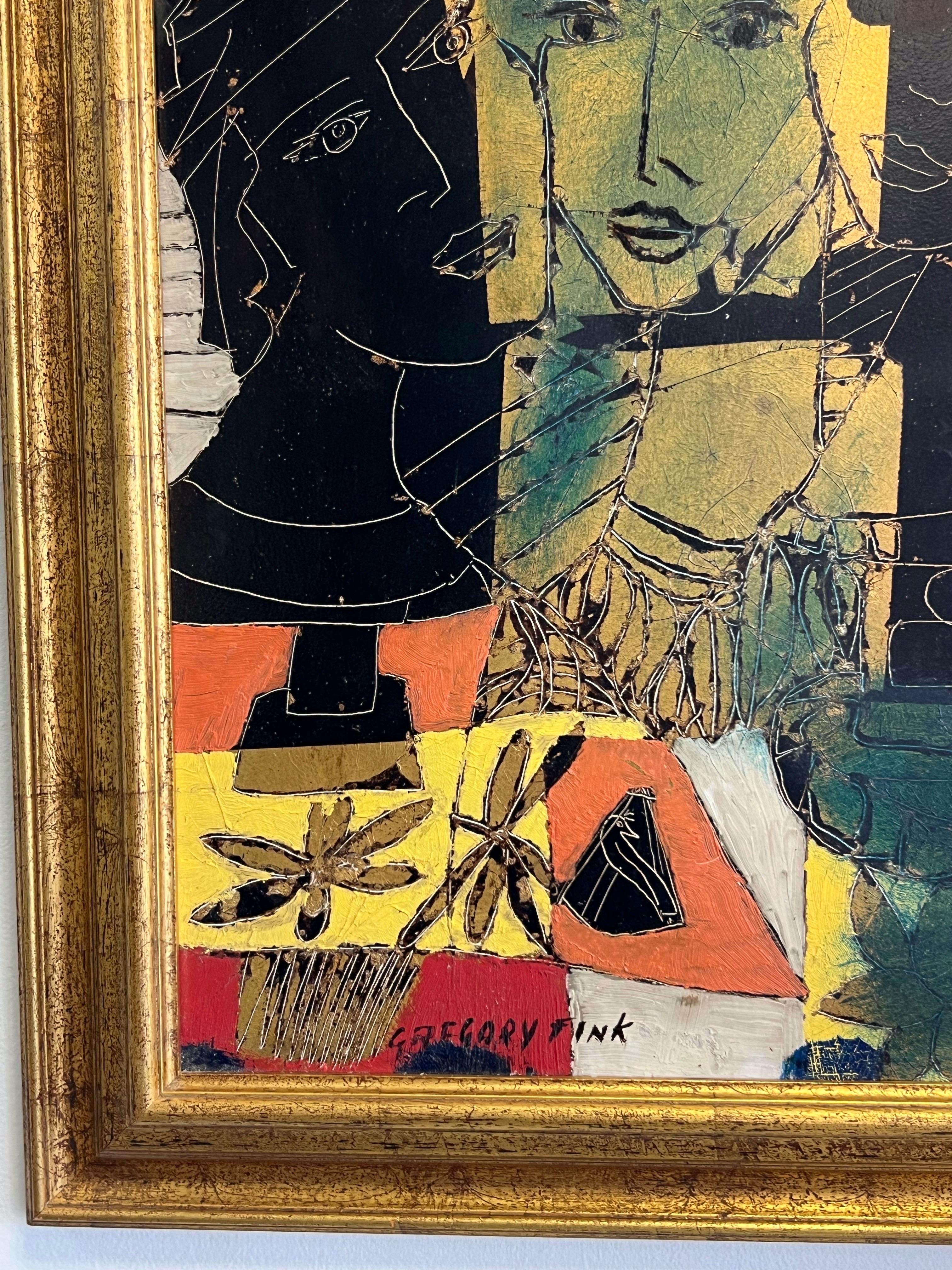 Mid-20th Century Gregory Fink Oil and Gold Leaf Abstract Painting For Sale