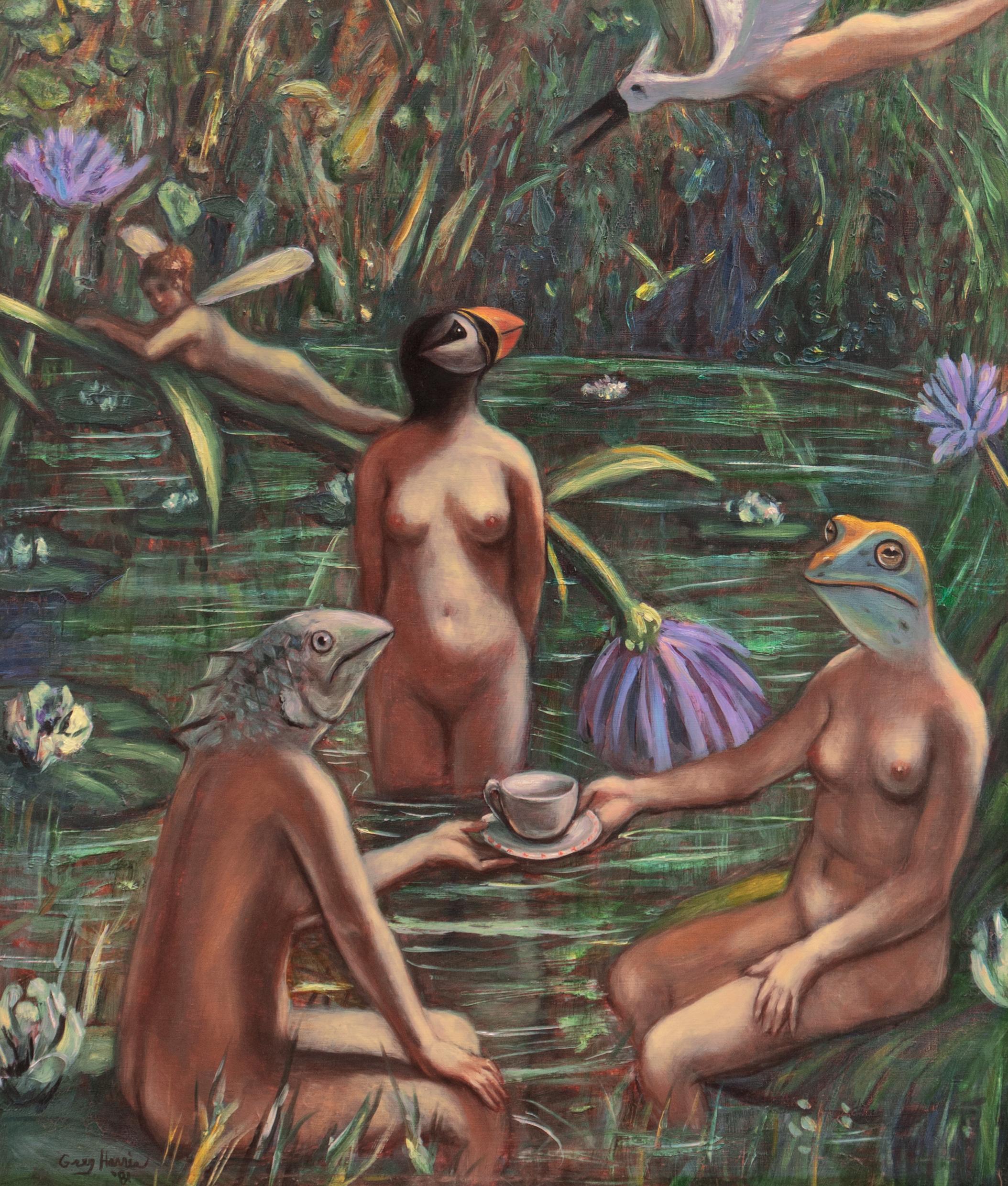 'Tea Party', New York Art Students League, Fechin Institute, Santa Fe, Olio di grandi dimensioni - Painting di Gregory Frank Harris