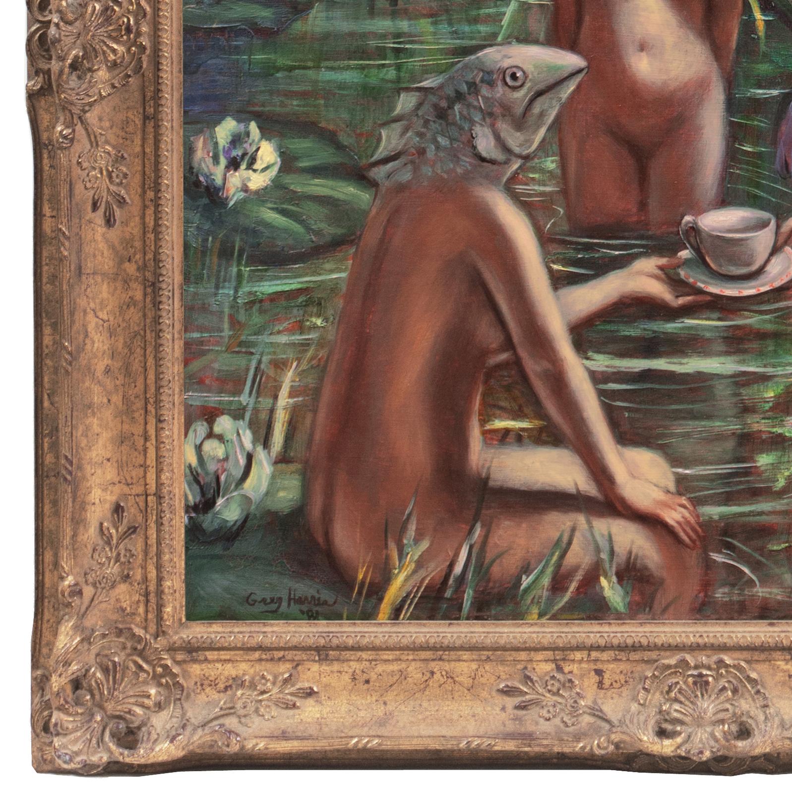 'Tea Party', New York Art Students League, Fechin Institute, Santa Fe, Olio di grandi dimensioni - Painting Postimpressionismo di Gregory Frank Harris