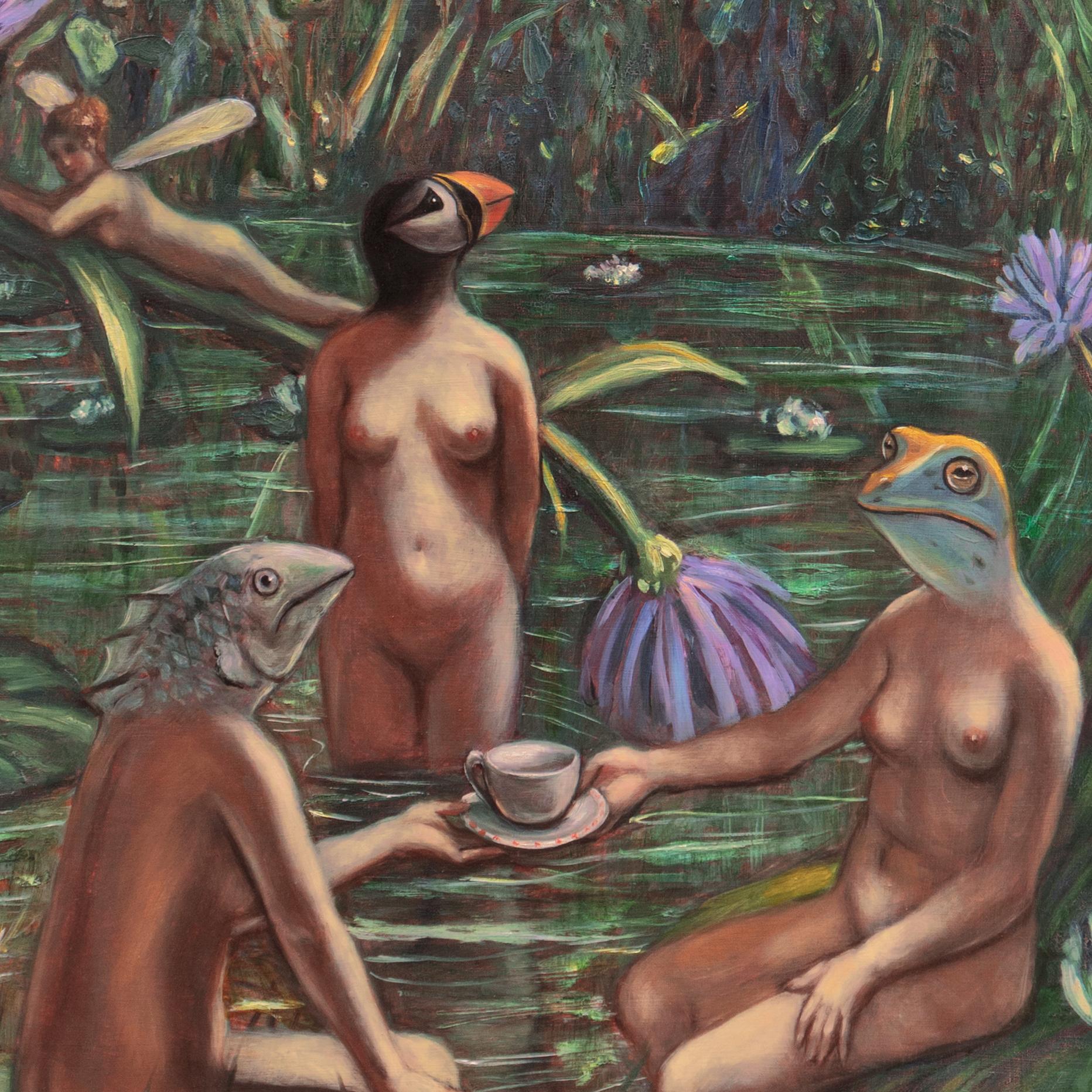 'Tea Party', New York Art Students League, Fechin Institute, Santa Fe, Olio di grandi dimensioni in vendita 1