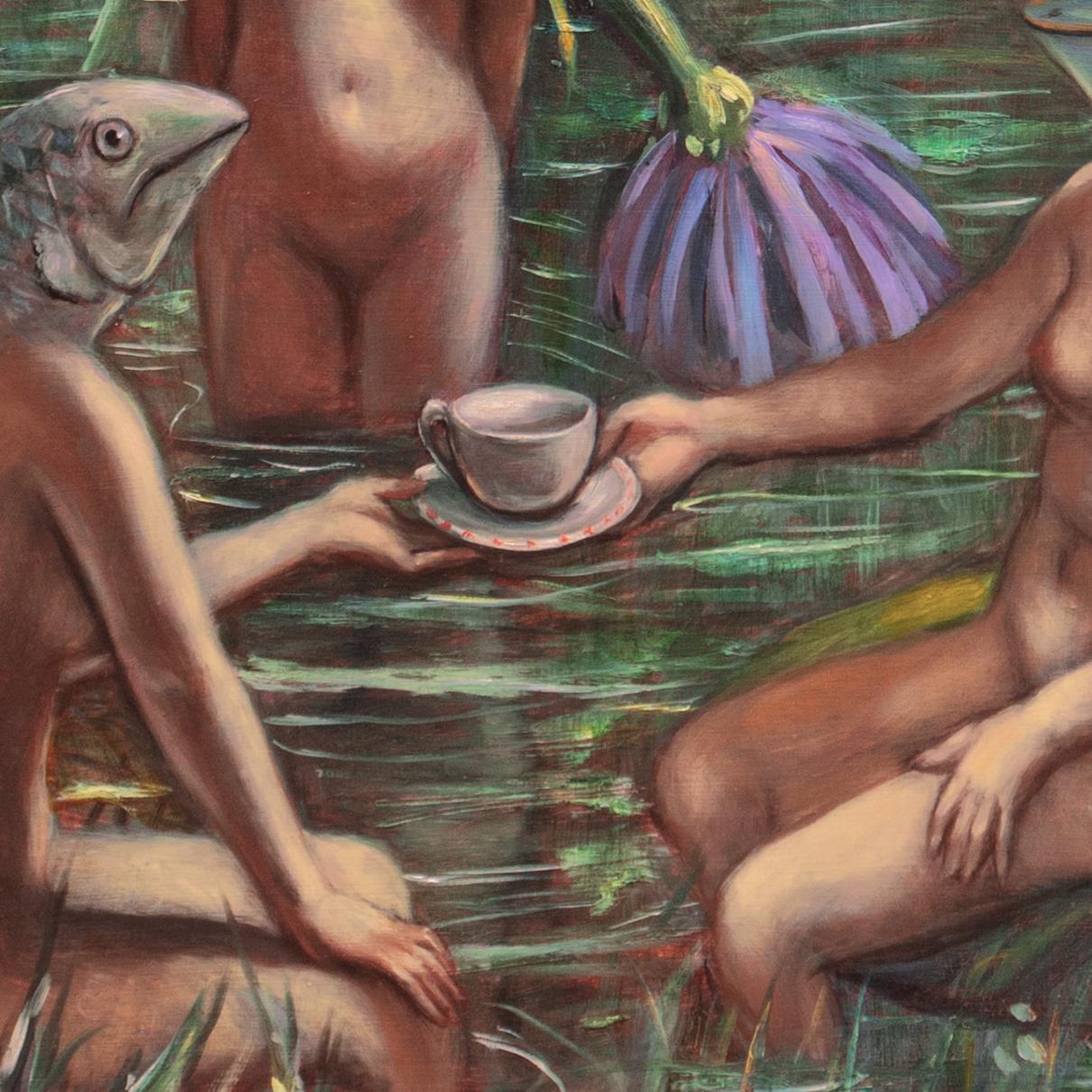 'Tea Party', New York Art Students League, Fechin Institute, Santa Fe, Olio di grandi dimensioni in vendita 4