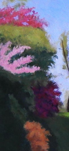 "Fontana", olio realistico su tela, giardino, con siepi geometriche