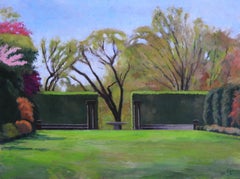 Used "Fountain, " realistic oil on canvas, garden, with geometric hedges