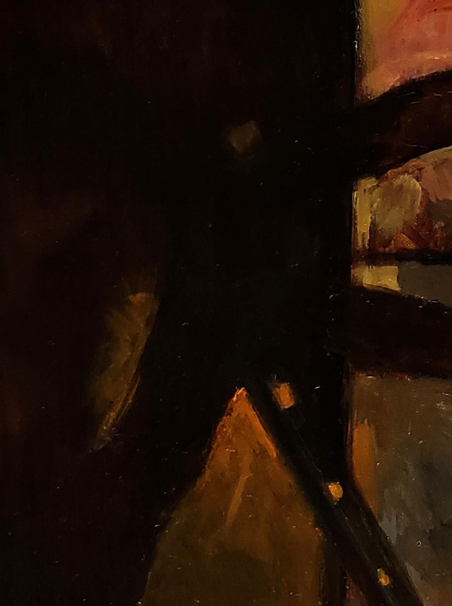 Gema I, colores oscuros, misterio, ventana nocturna - Landscape Painting Negro de Gregory Frux