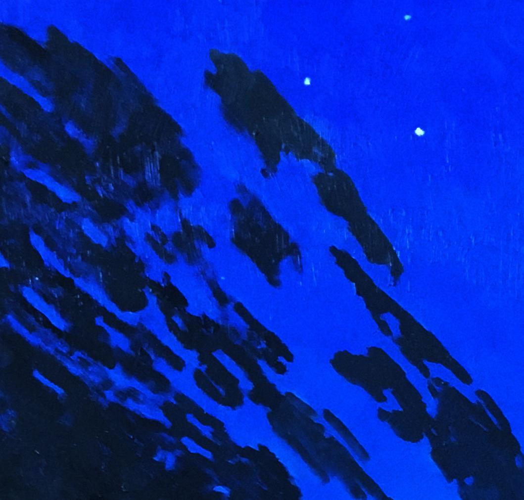Norway III,  dark blues and blacks, night sky - Painting by Gregory Frux
