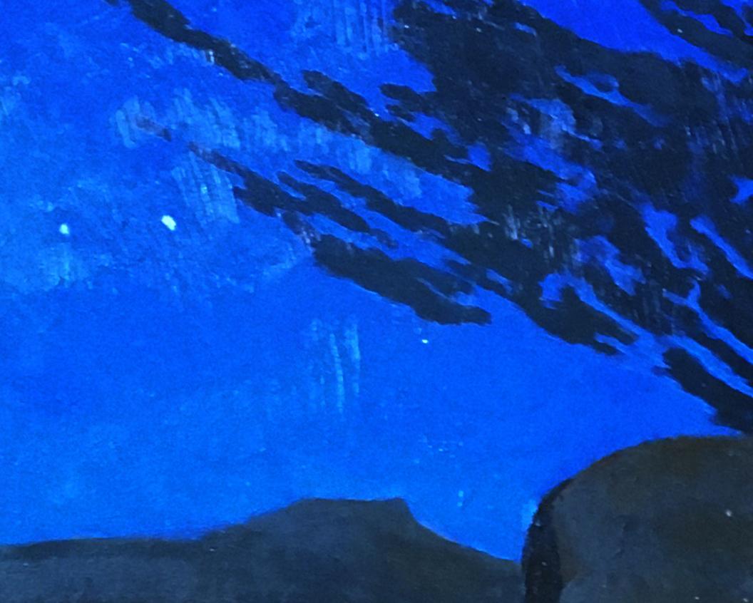Norway III,  dark blues and blacks, night sky - American Realist Painting by Gregory Frux