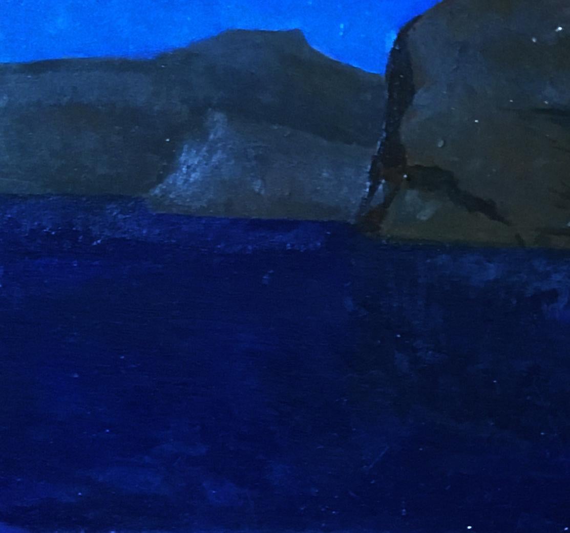Norway III,  dark blues and blacks, night sky - Black Landscape Painting by Gregory Frux