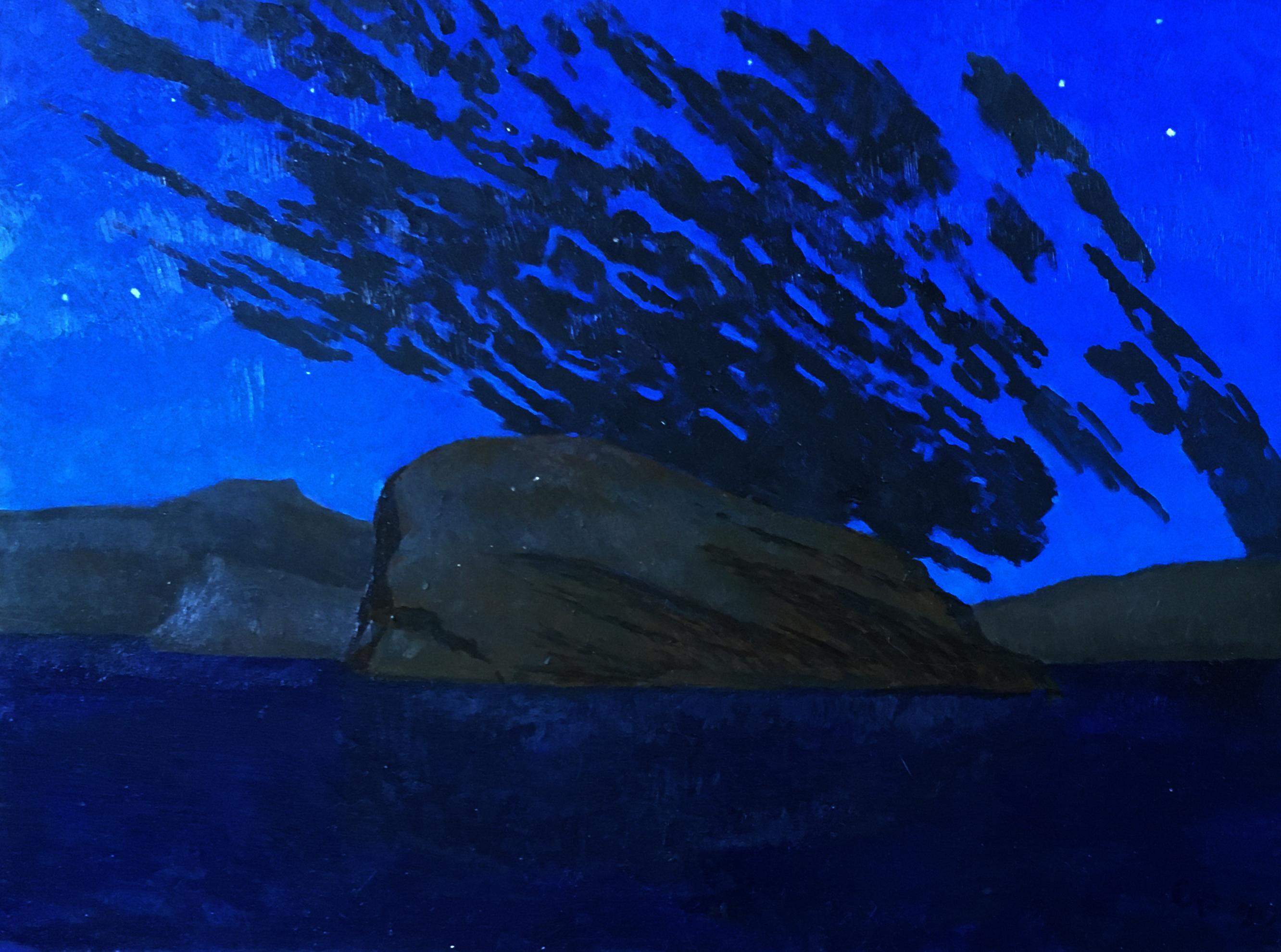 Gregory Frux Landscape Painting - Norway III,  dark blues and blacks, night sky