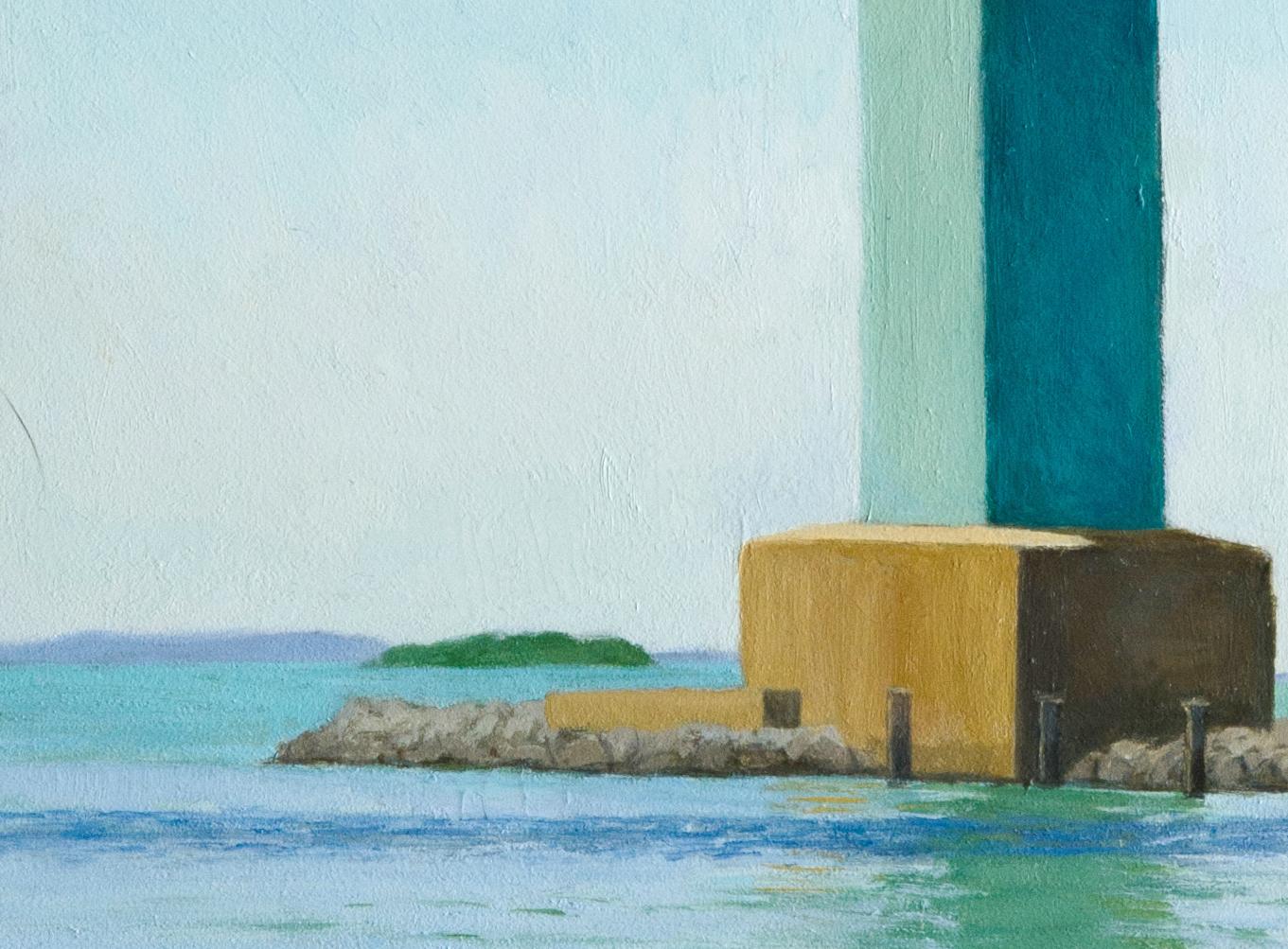 Pier du pont de Verrazano, paysage aquatique réaliste, NYC - Painting de Gregory Frux