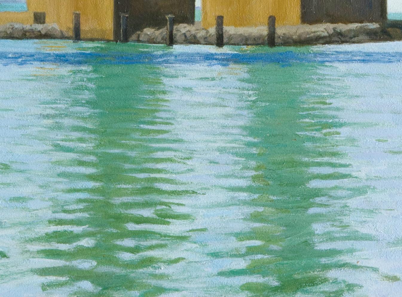 Pier du pont de Verrazano, paysage aquatique réaliste, NYC - Réalisme américain Painting par Gregory Frux