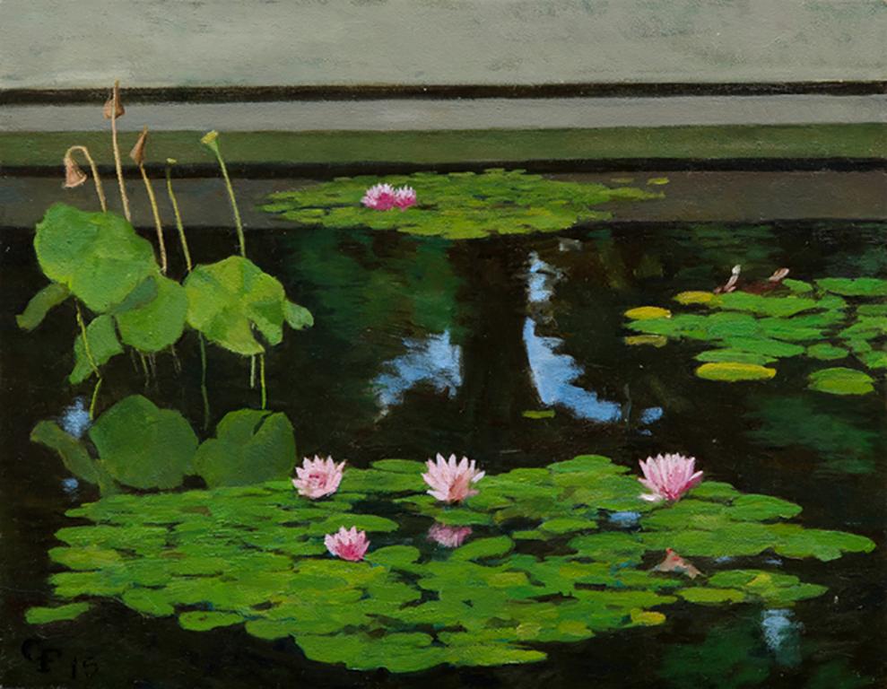 Gregory Frux Landscape Painting - Water Lillies, BBG, realism flowers 