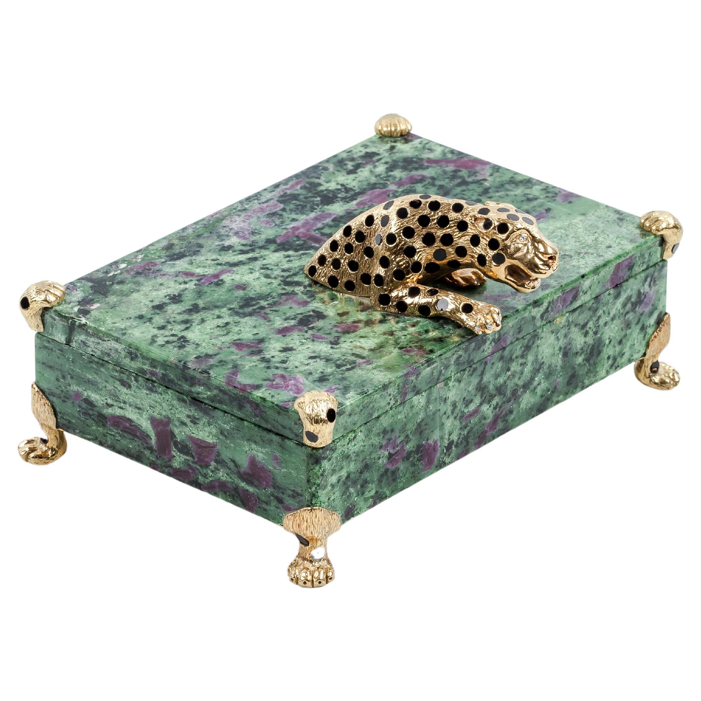 Gregory Gold & Onyx Panther in anyolite rubi jewelry box